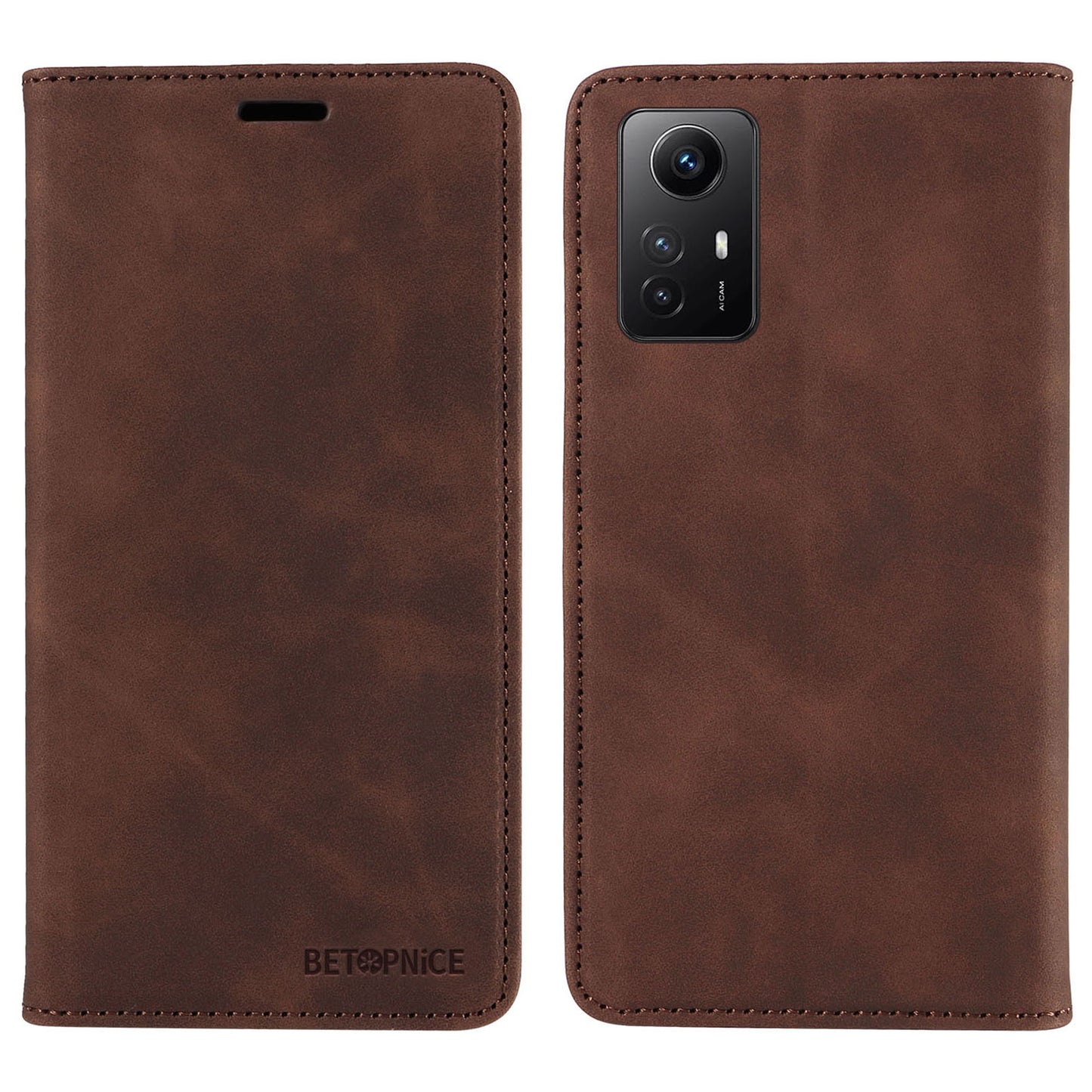 Uniqkart 003 Stand Cover for Xiaomi Redmi Note 12S 4G RFID Blocking Phone Wallet Leather Case - Brown