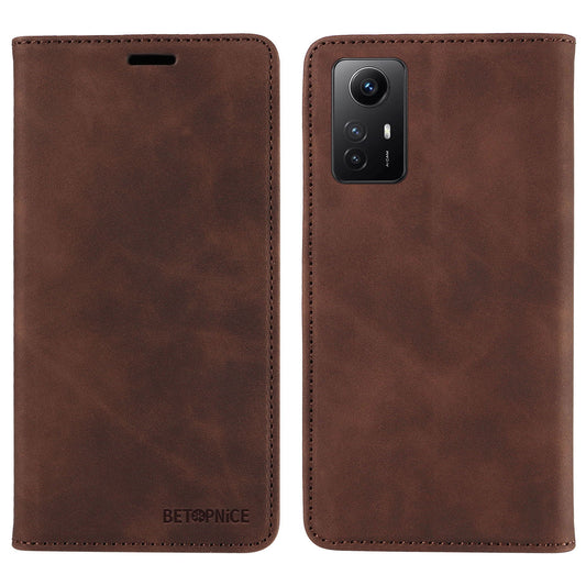 Uniqkart 003 Stand Cover for Xiaomi Redmi Note 12S 4G RFID Blocking Phone Wallet Leather Case - Brown