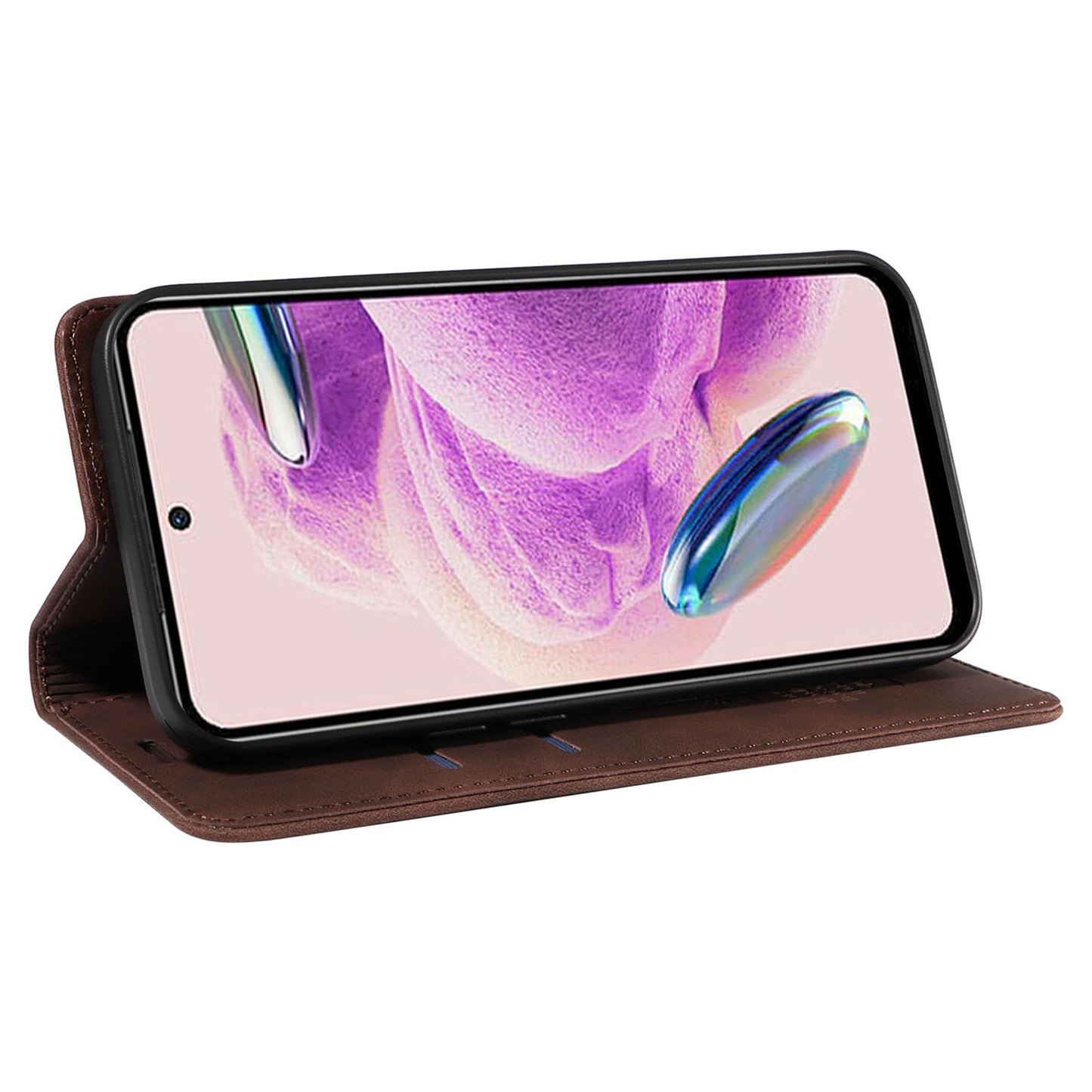 Uniqkart 003 Stand Cover for Xiaomi Redmi Note 12S 4G RFID Blocking Phone Wallet Leather Case - Brown