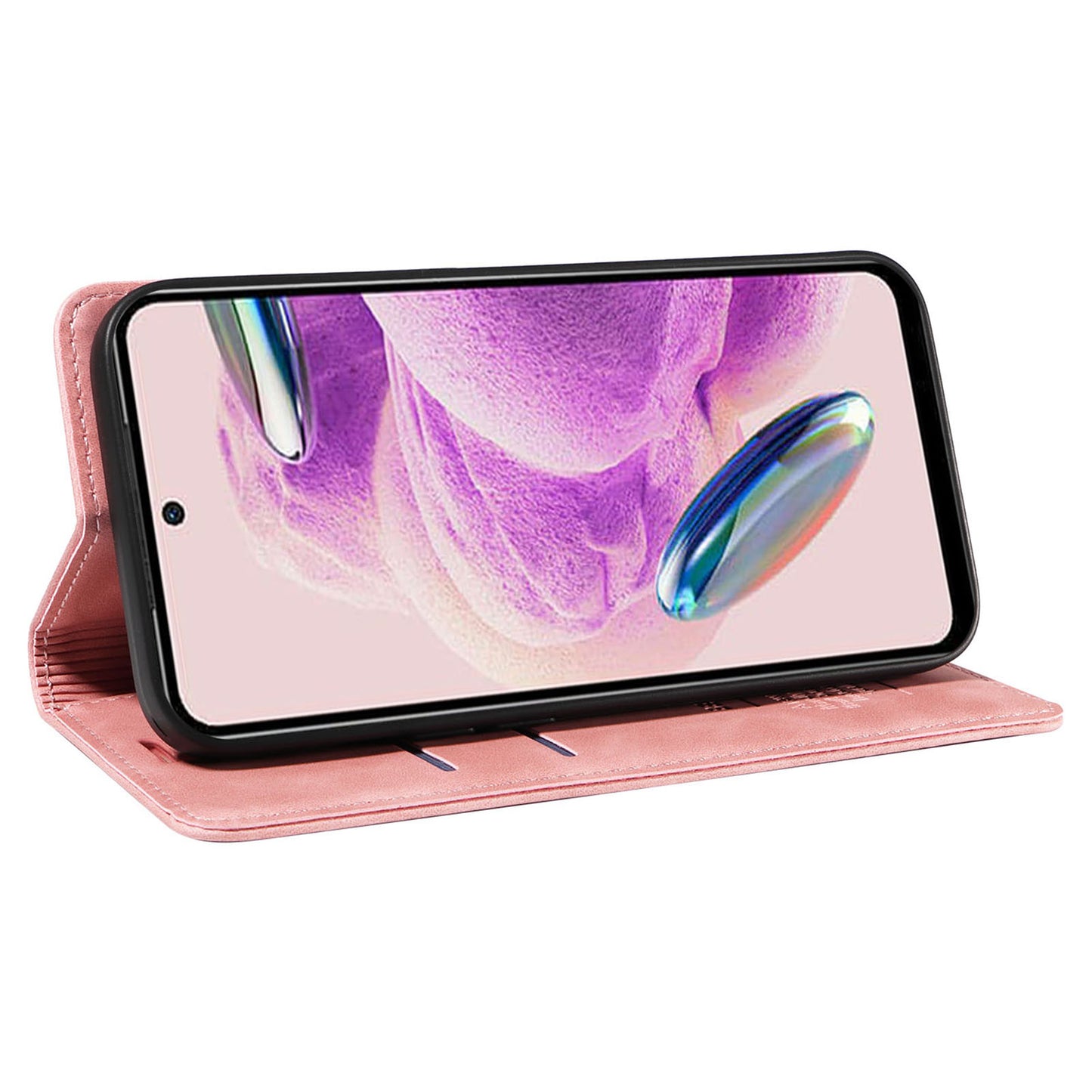 Uniqkart 003 Stand Cover for Xiaomi Redmi Note 12S 4G RFID Blocking Phone Wallet Leather Case - Pink