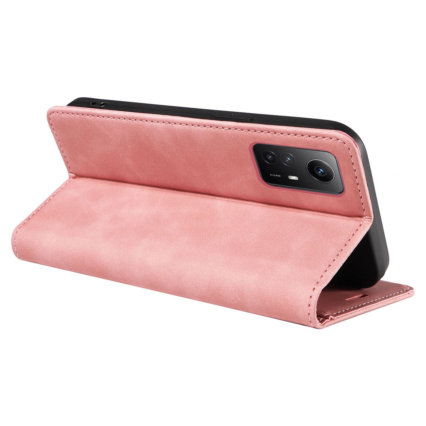 Uniqkart 003 Stand Cover for Xiaomi Redmi Note 12S 4G RFID Blocking Phone Wallet Leather Case - Pink