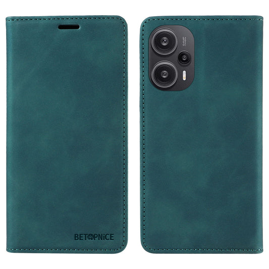 Uniqkart 003 RFID Blocking Shell for Xiaomi Redmi Note 12 Turbo / Poco F5 5G Phone Wallet Case Leather Stand Cover - Green
