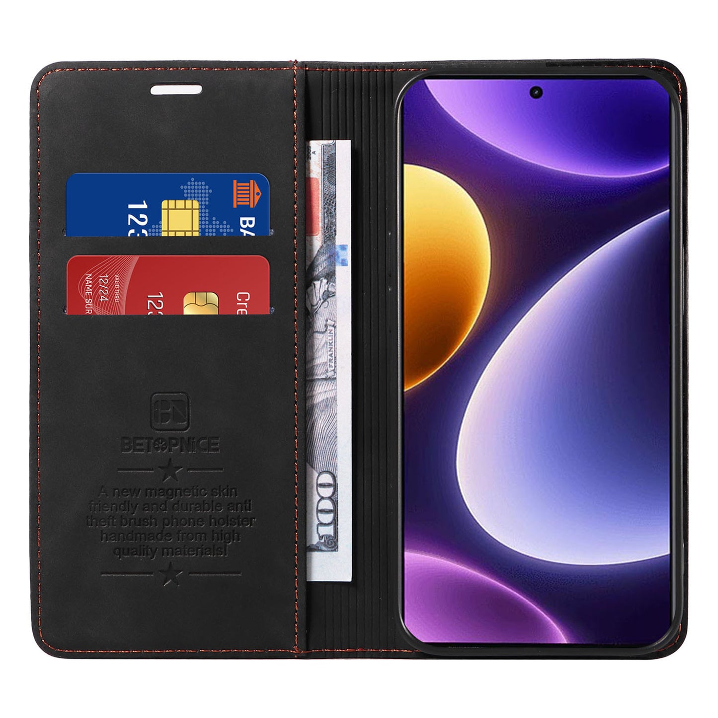 Uniqkart 003 RFID Blocking Shell for Xiaomi Redmi Note 12 Turbo / Poco F5 5G Phone Wallet Case Leather Stand Cover - Black