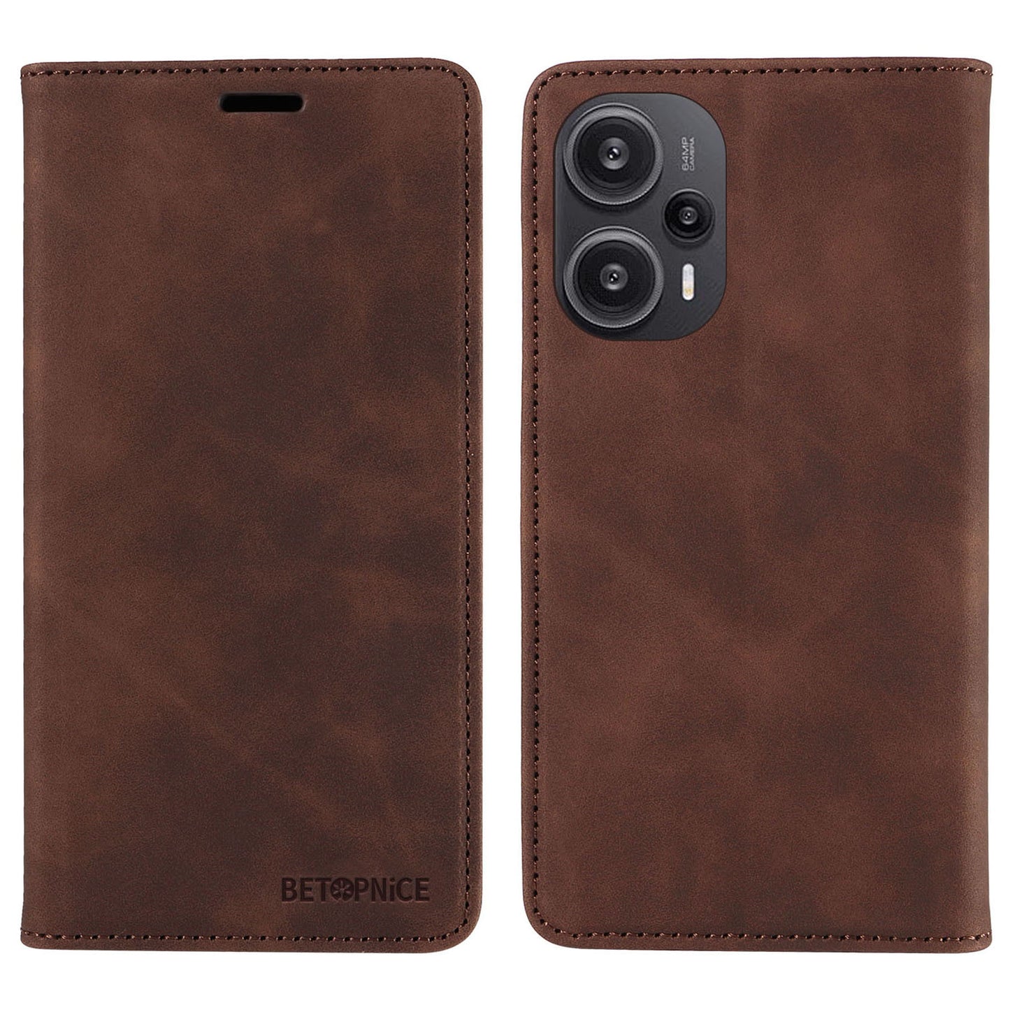 Uniqkart 003 RFID Blocking Shell for Xiaomi Redmi Note 12 Turbo / Poco F5 5G Phone Wallet Case Leather Stand Cover - Brown