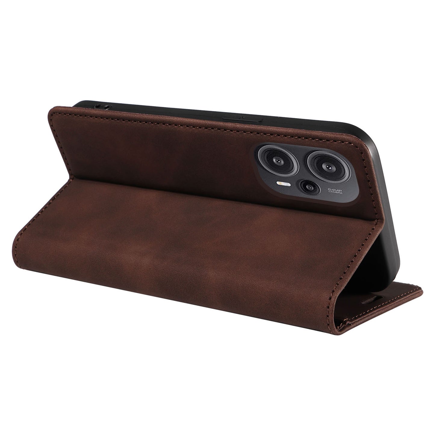 Uniqkart 003 RFID Blocking Shell for Xiaomi Redmi Note 12 Turbo / Poco F5 5G Phone Wallet Case Leather Stand Cover - Brown