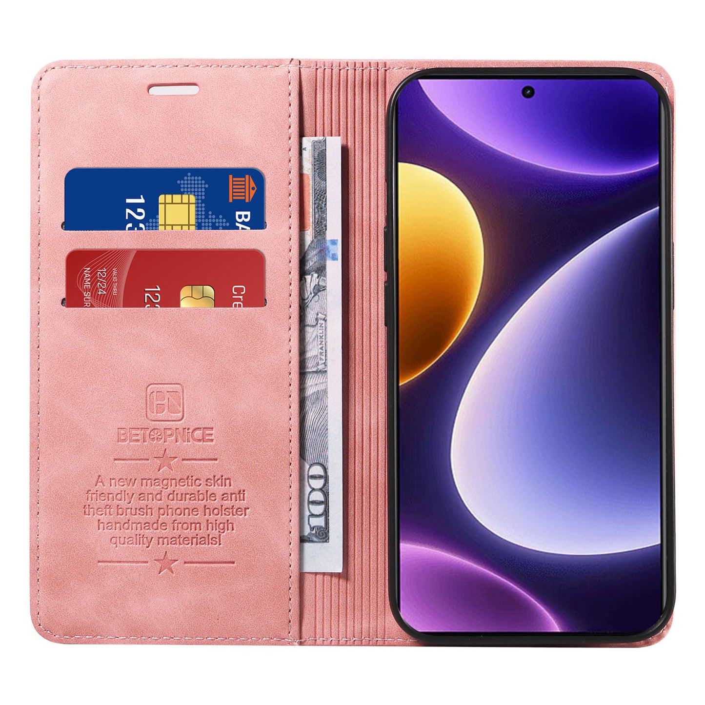 Uniqkart 003 RFID Blocking Shell for Xiaomi Redmi Note 12 Turbo / Poco F5 5G Phone Wallet Case Leather Stand Cover - Pink
