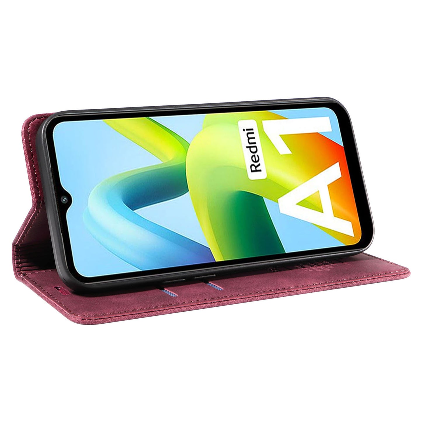 Uniqkart 003 For Xiaomi Redmi A1 4G / A2 4G Wallet Case RFID Blocking Phone Leather Stand Cover - Red