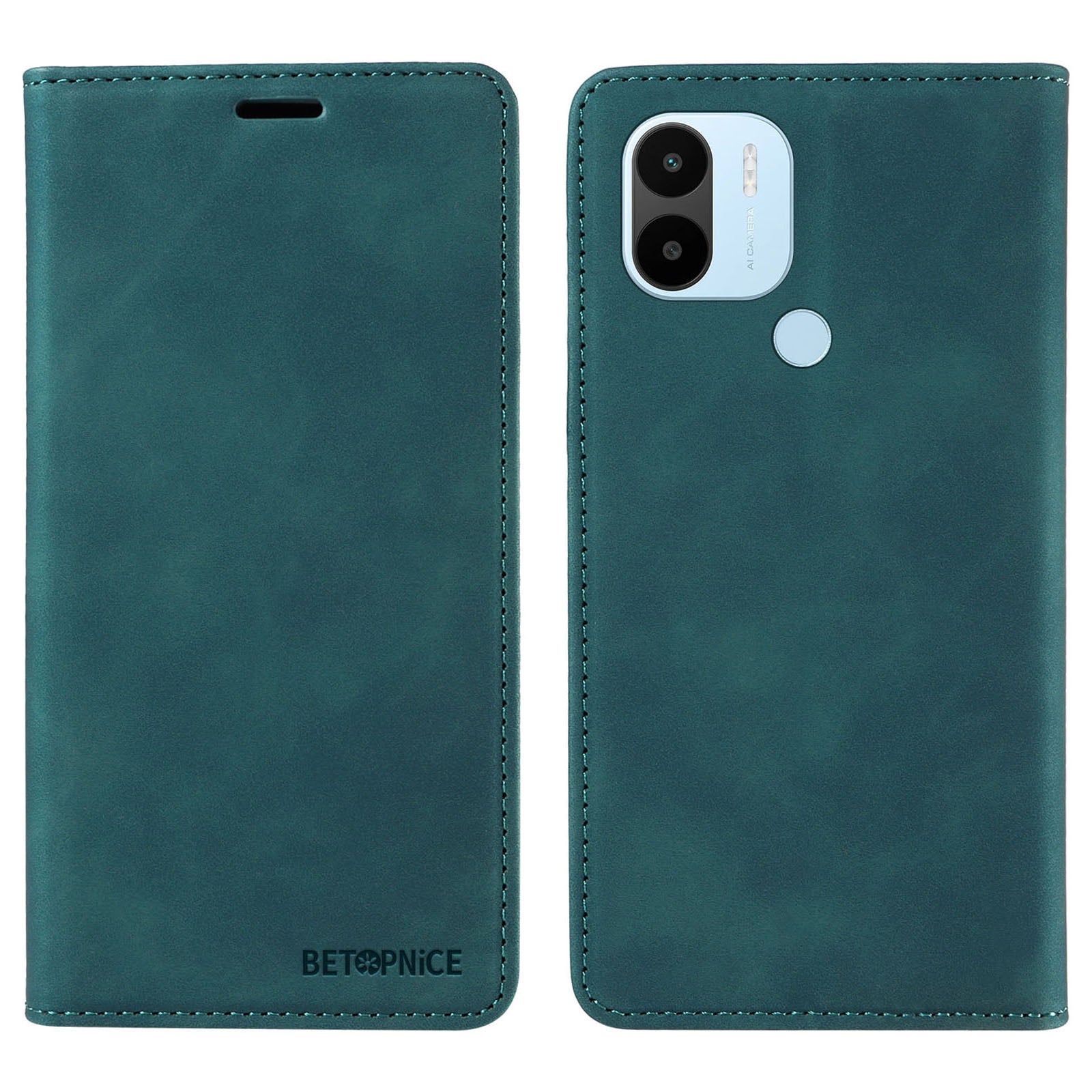 for Xiaomi Redmi A1+ 4G / A2+ 4G / Poco C50 4G / Poco C51 4G RFID Blocking Phone Wallet Leather Stand Case (with Fingerprint Hole) - Green