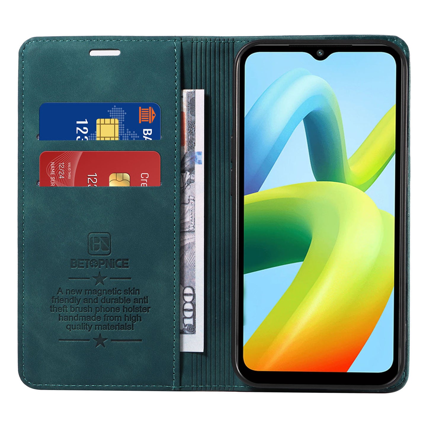 for Xiaomi Redmi A1+ 4G / A2+ 4G / Poco C50 4G / Poco C51 4G RFID Blocking Phone Wallet Leather Stand Case (with Fingerprint Hole) - Green