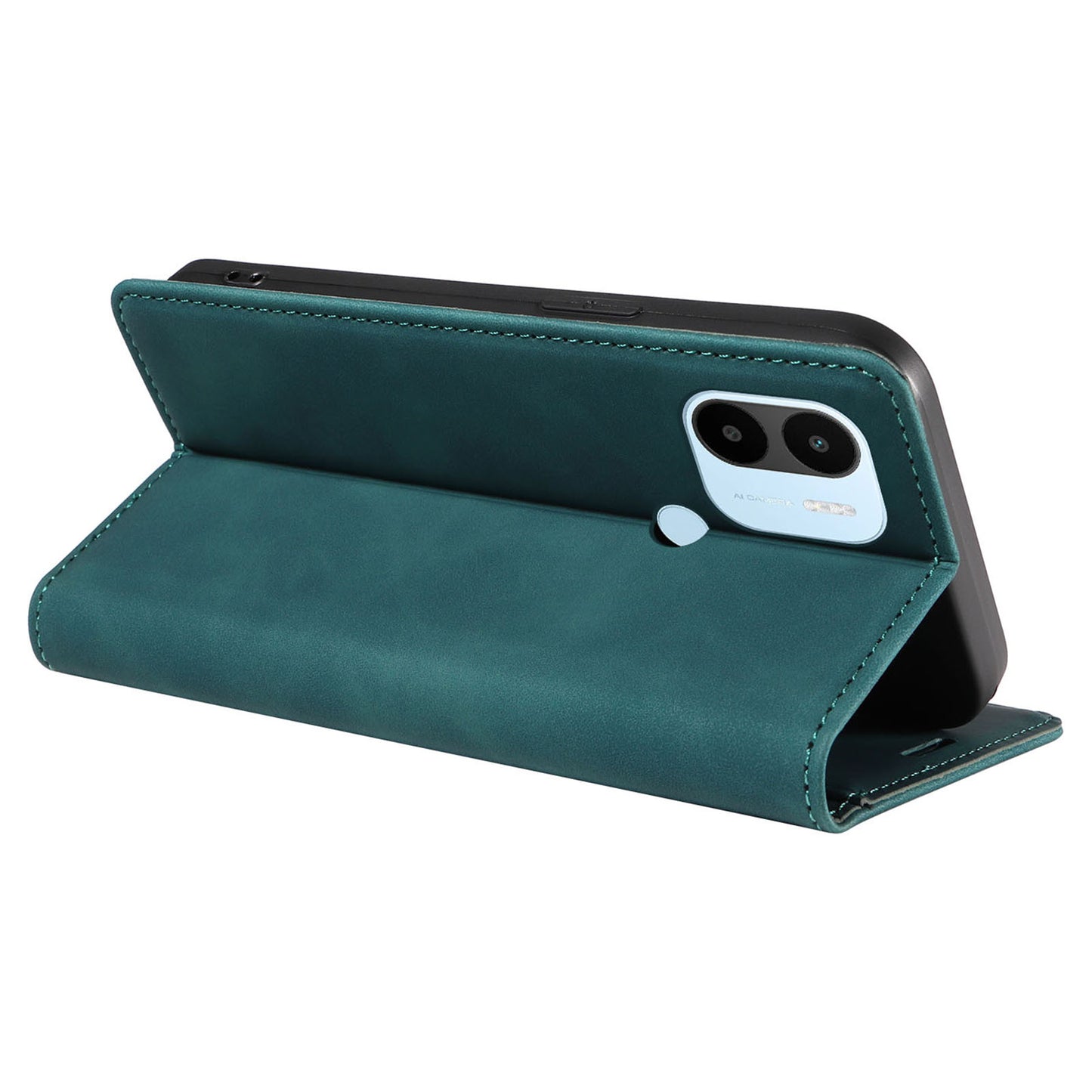 for Xiaomi Redmi A1+ 4G / A2+ 4G / Poco C50 4G / Poco C51 4G RFID Blocking Phone Wallet Leather Stand Case (with Fingerprint Hole) - Green