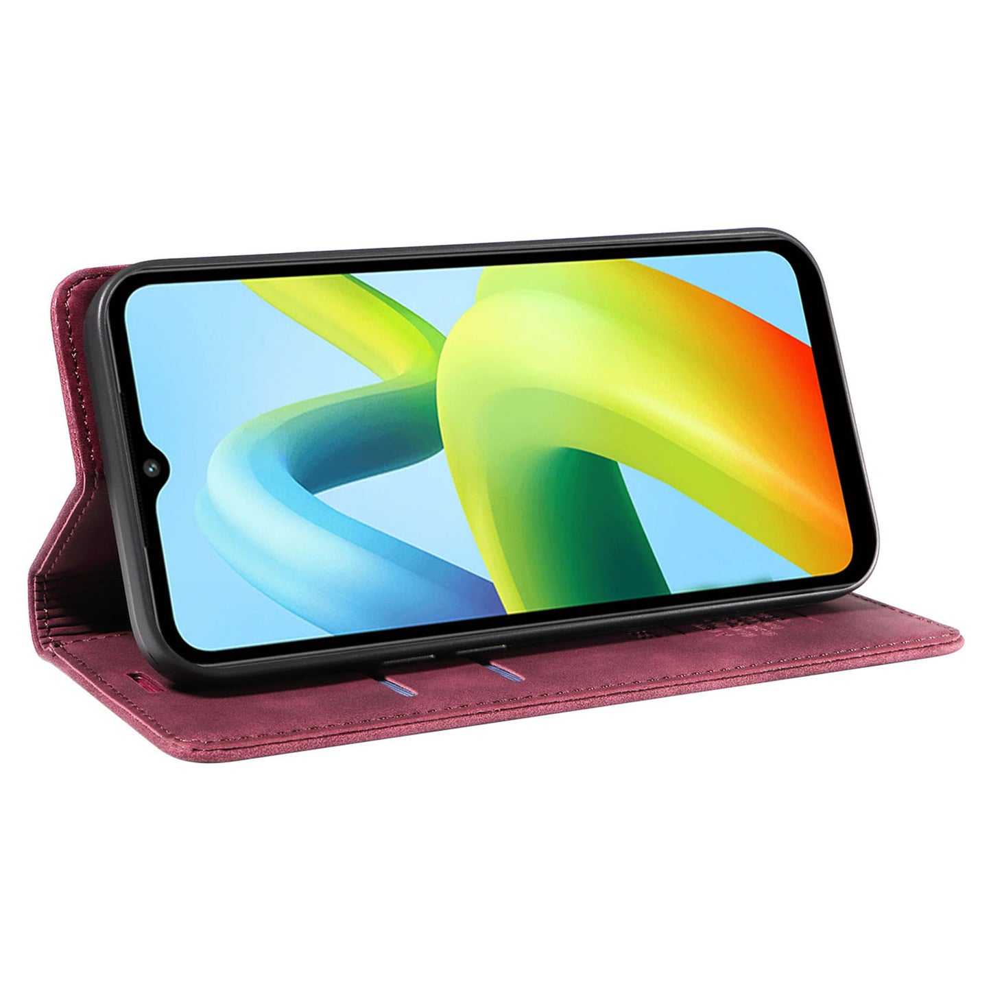 Uniqkart 003 For Xiaomi Redmi A1+ 4G / A2+ 4G / Poco C50 4G / Poco C51 4G RFID Blocking Phone Wallet Leather Stand Case (with Fingerprint Hole) - Red
