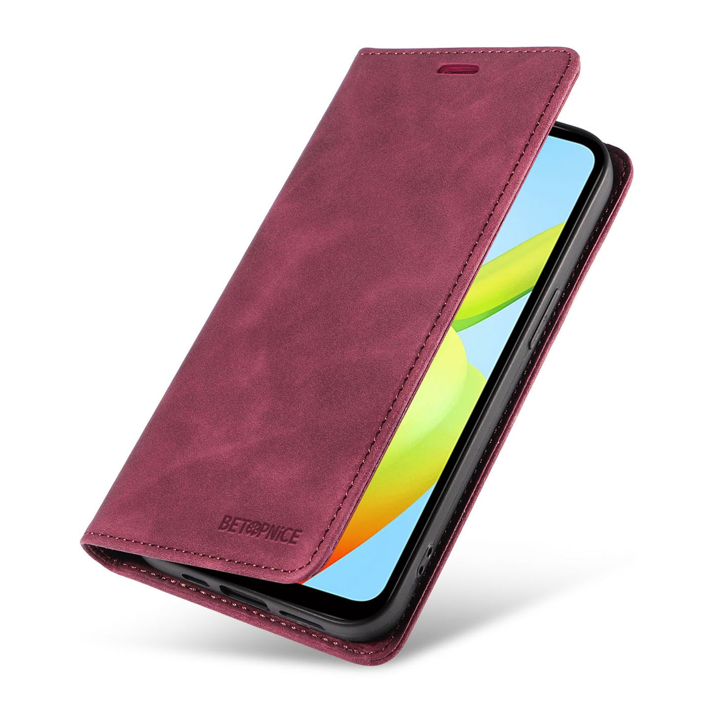 Uniqkart 003 For Xiaomi Redmi A1+ 4G / A2+ 4G / Poco C50 4G / Poco C51 4G RFID Blocking Phone Wallet Leather Stand Case (with Fingerprint Hole) - Red