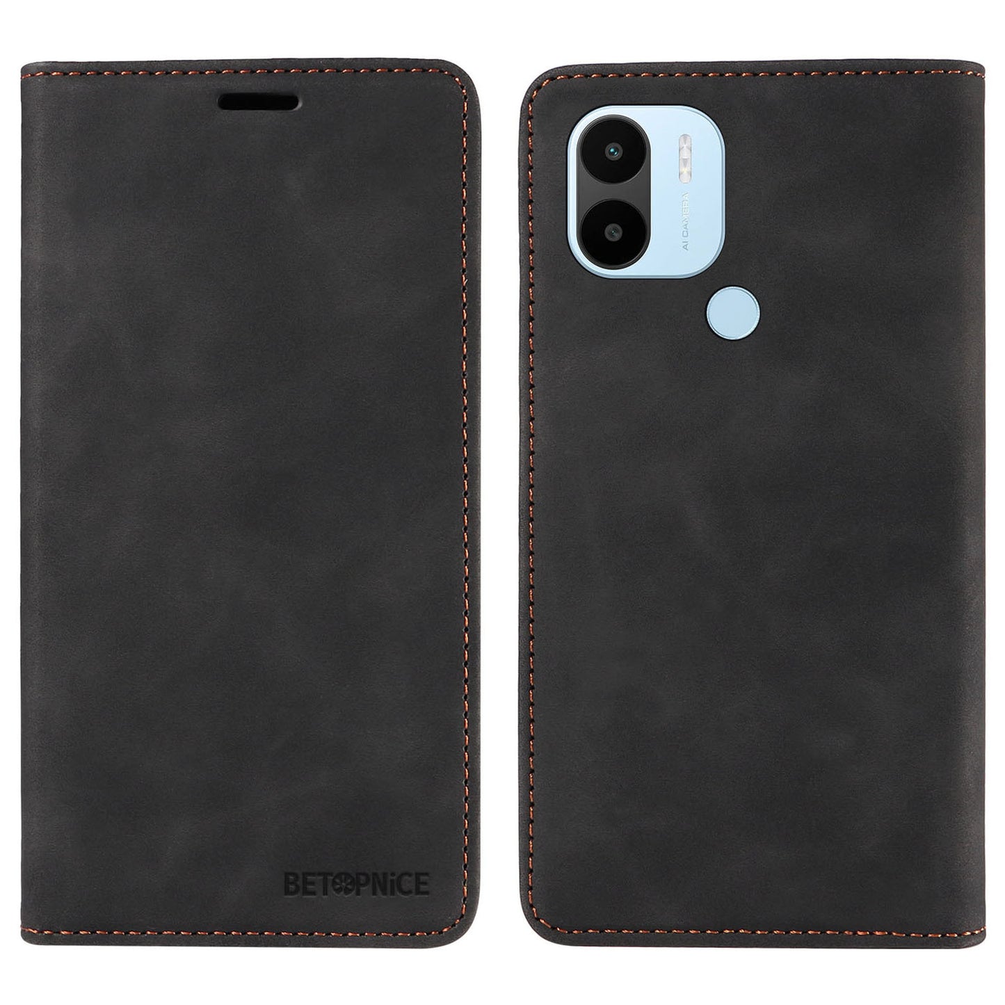 for Xiaomi Redmi A1+ 4G / A2+ 4G / Poco C50 4G / Poco C51 4G RFID Blocking Phone Wallet Leather Stand Case (with Fingerprint Hole) - Black