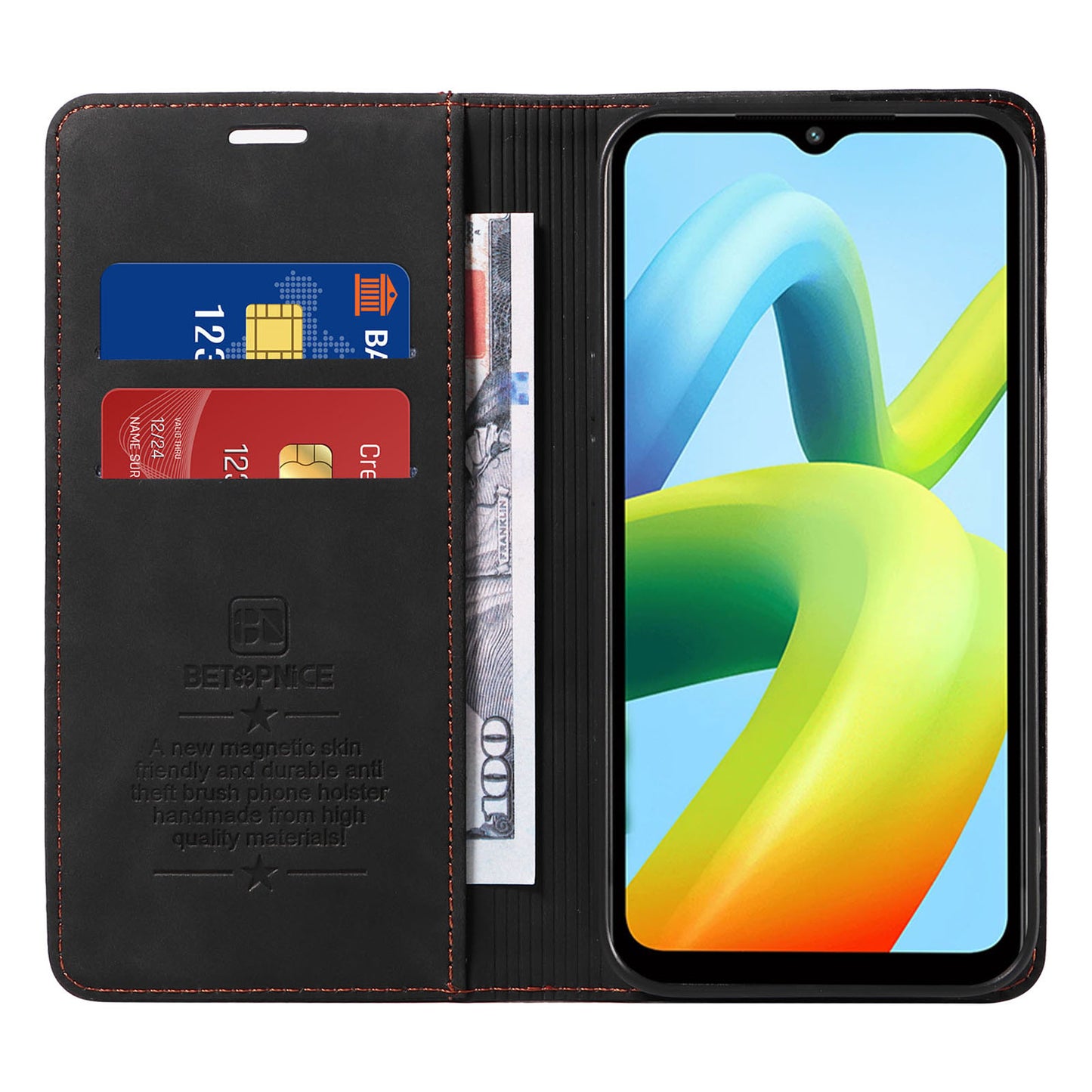 for Xiaomi Redmi A1+ 4G / A2+ 4G / Poco C50 4G / Poco C51 4G RFID Blocking Phone Wallet Leather Stand Case (with Fingerprint Hole) - Black