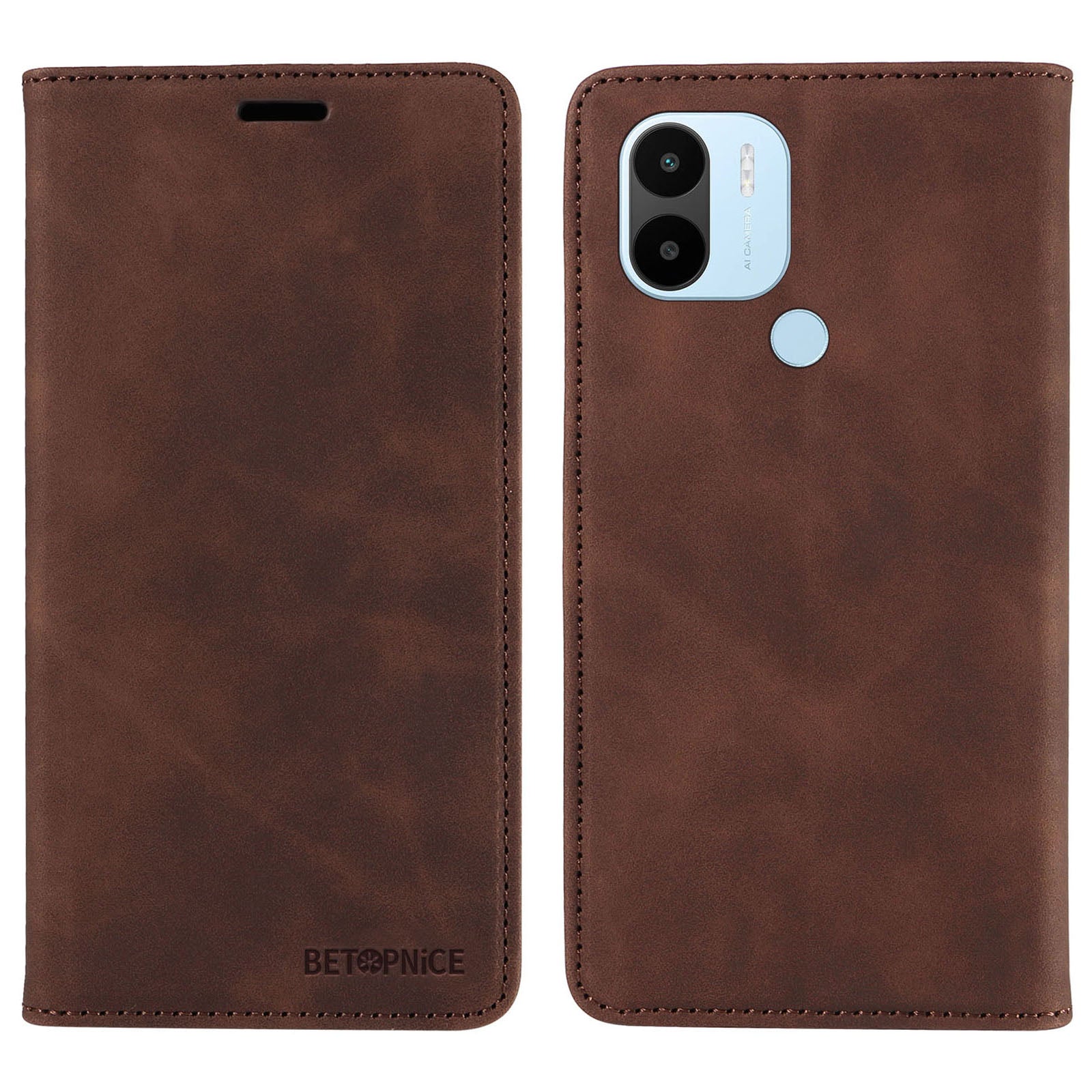 for Xiaomi Redmi A1+ 4G / A2+ 4G / Poco C50 4G / Poco C51 4G RFID Blocking Phone Wallet Leather Stand Case (with Fingerprint Hole) - Brown
