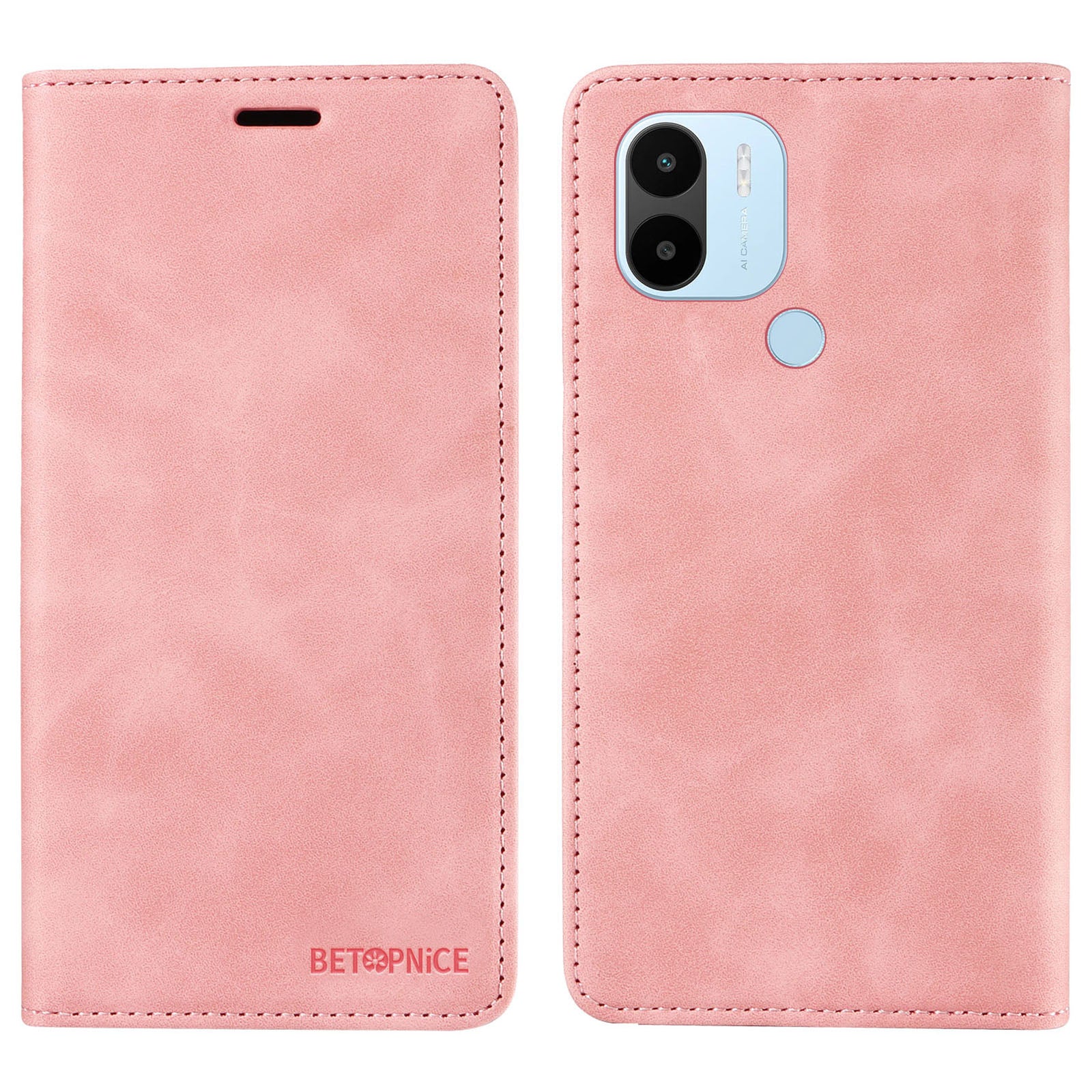 for Xiaomi Redmi A1+ 4G / A2+ 4G / Poco C50 4G / Poco C51 4G RFID Blocking Phone Wallet Leather Stand Case (with Fingerprint Hole) - Pink