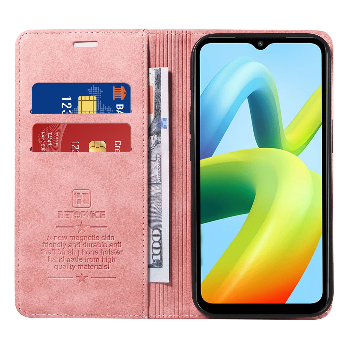 for Xiaomi Redmi A1+ 4G / A2+ 4G / Poco C50 4G / Poco C51 4G RFID Blocking Phone Wallet Leather Stand Case (with Fingerprint Hole) - Pink