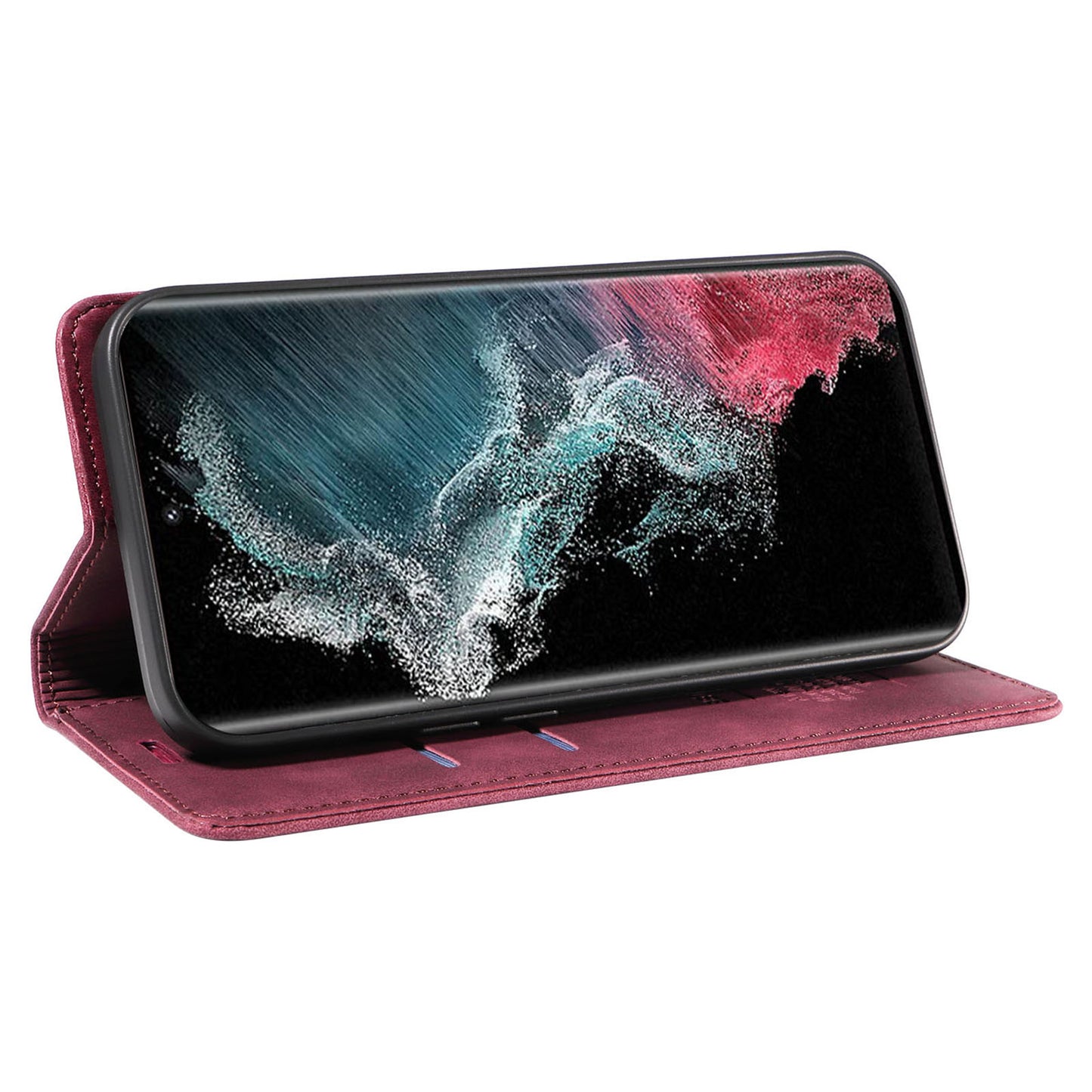 Uniqkart 003 For Samsung Galaxy S23 Ultra RFID Blocking Phone Wallet Leather Stand Shockproof Case - Red