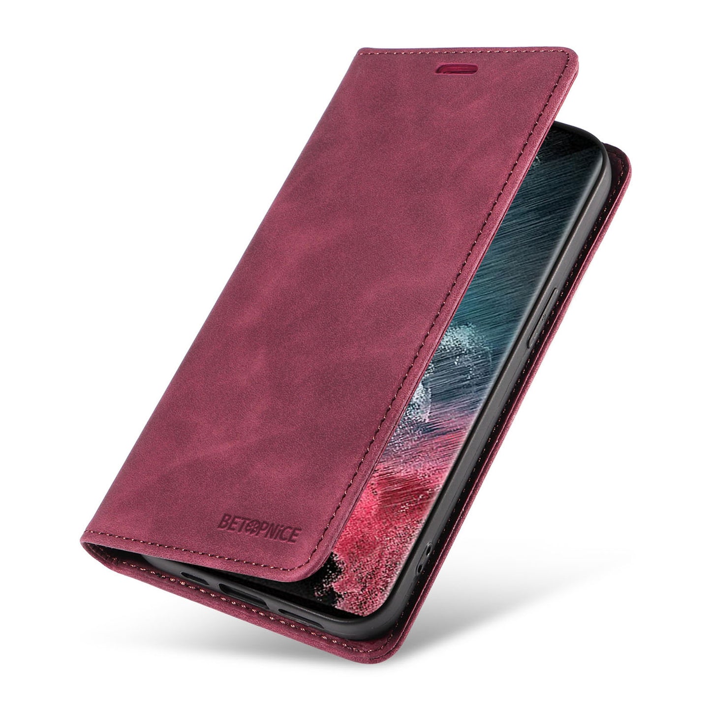 Uniqkart 003 For Samsung Galaxy S23 Ultra RFID Blocking Phone Wallet Leather Stand Shockproof Case - Red