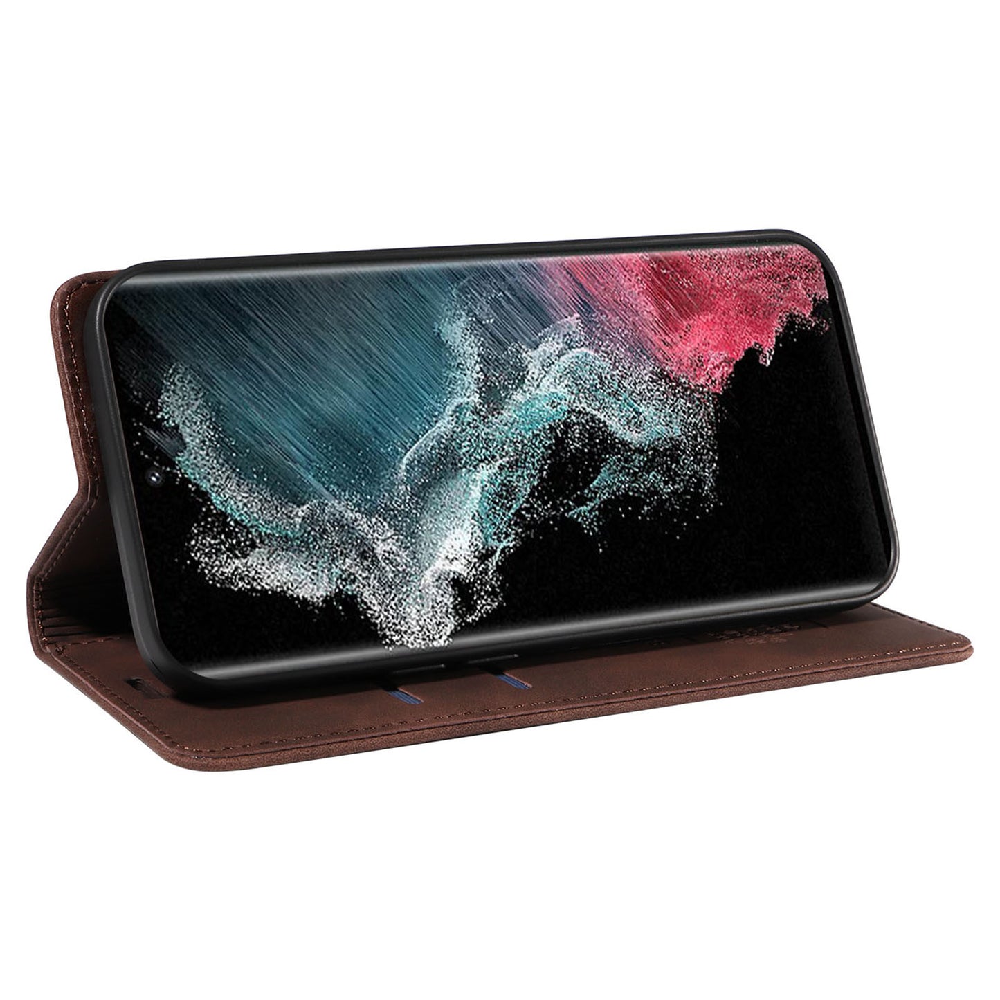 Uniqkart 003 For Samsung Galaxy S23 Ultra RFID Blocking Phone Wallet Leather Stand Shockproof Case - Brown