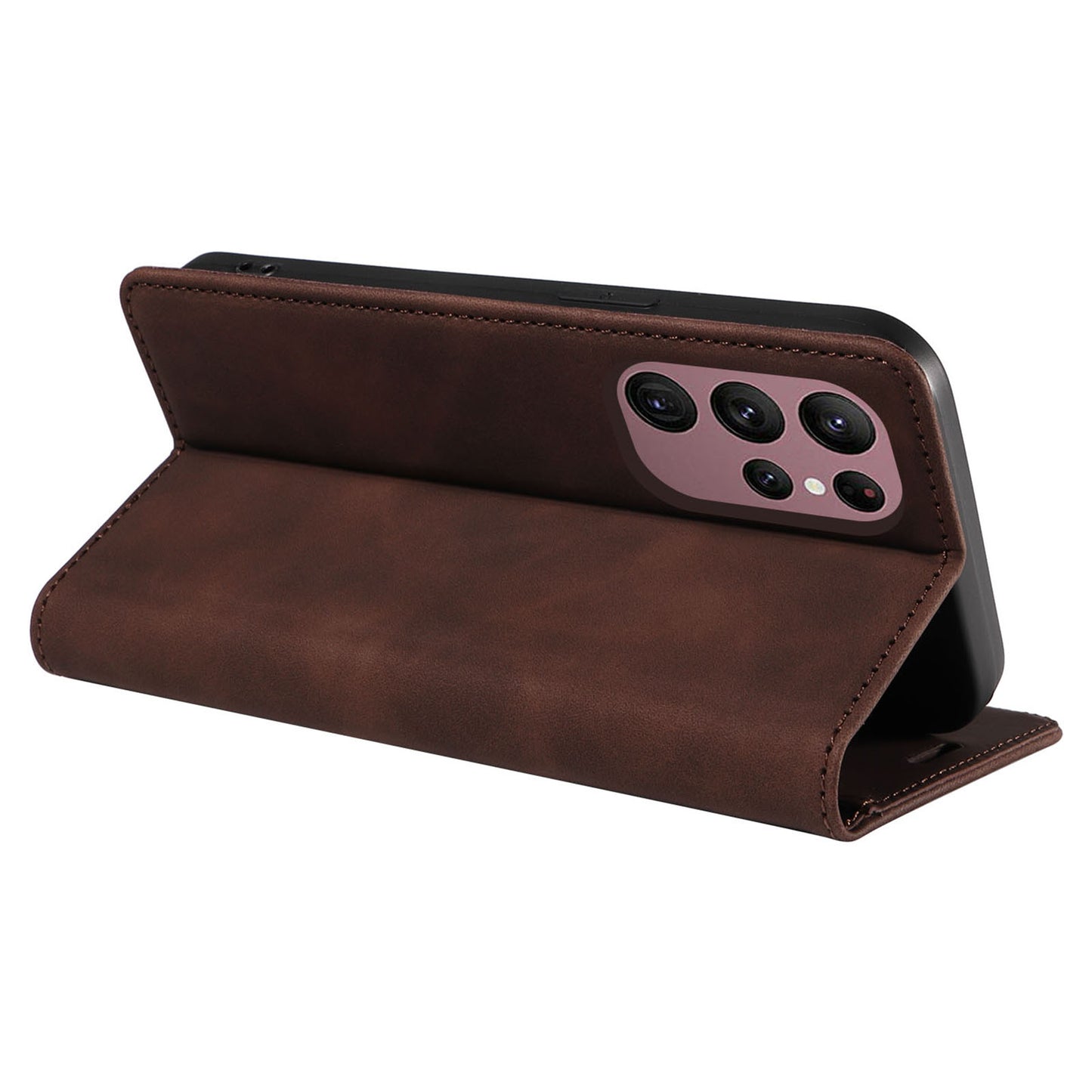 Uniqkart 003 For Samsung Galaxy S23 Ultra RFID Blocking Phone Wallet Leather Stand Shockproof Case - Brown