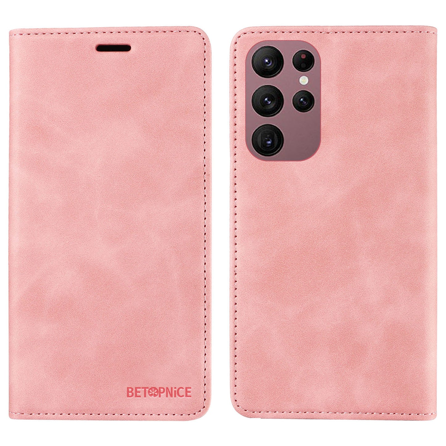 Uniqkart 003 For Samsung Galaxy S23 Ultra RFID Blocking Phone Wallet Leather Stand Shockproof Case - Pink