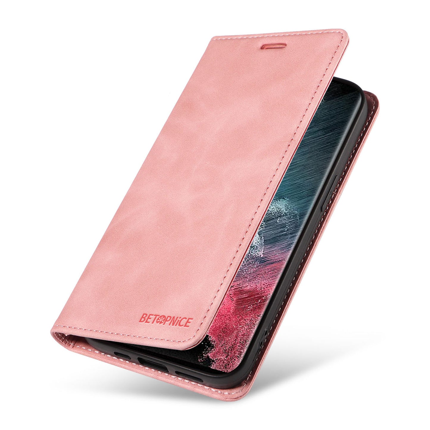 Uniqkart 003 For Samsung Galaxy S23 Ultra RFID Blocking Phone Wallet Leather Stand Shockproof Case - Pink