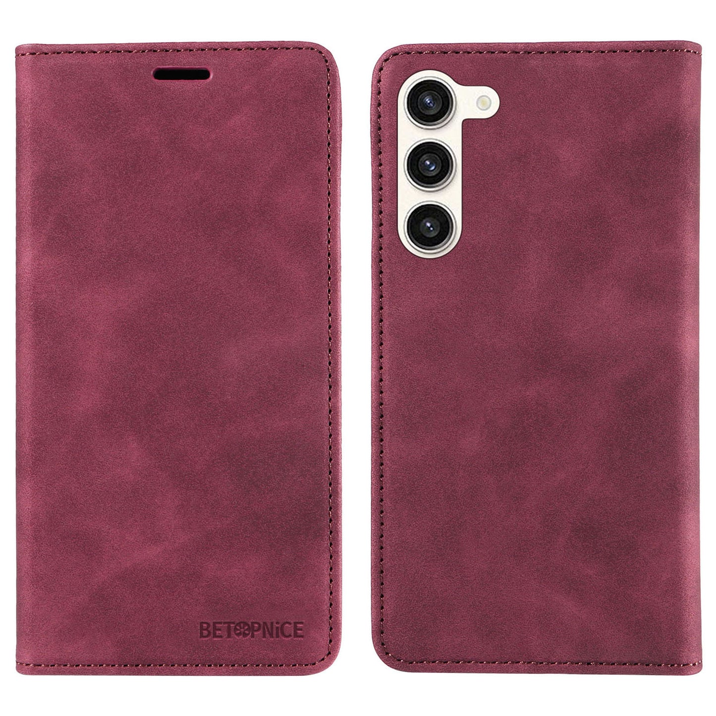 Uniqkart 003 Phone Cover for Samsung Galaxy S23 RFID Blocking Wallet Leather Stand Shockproof Case - Red