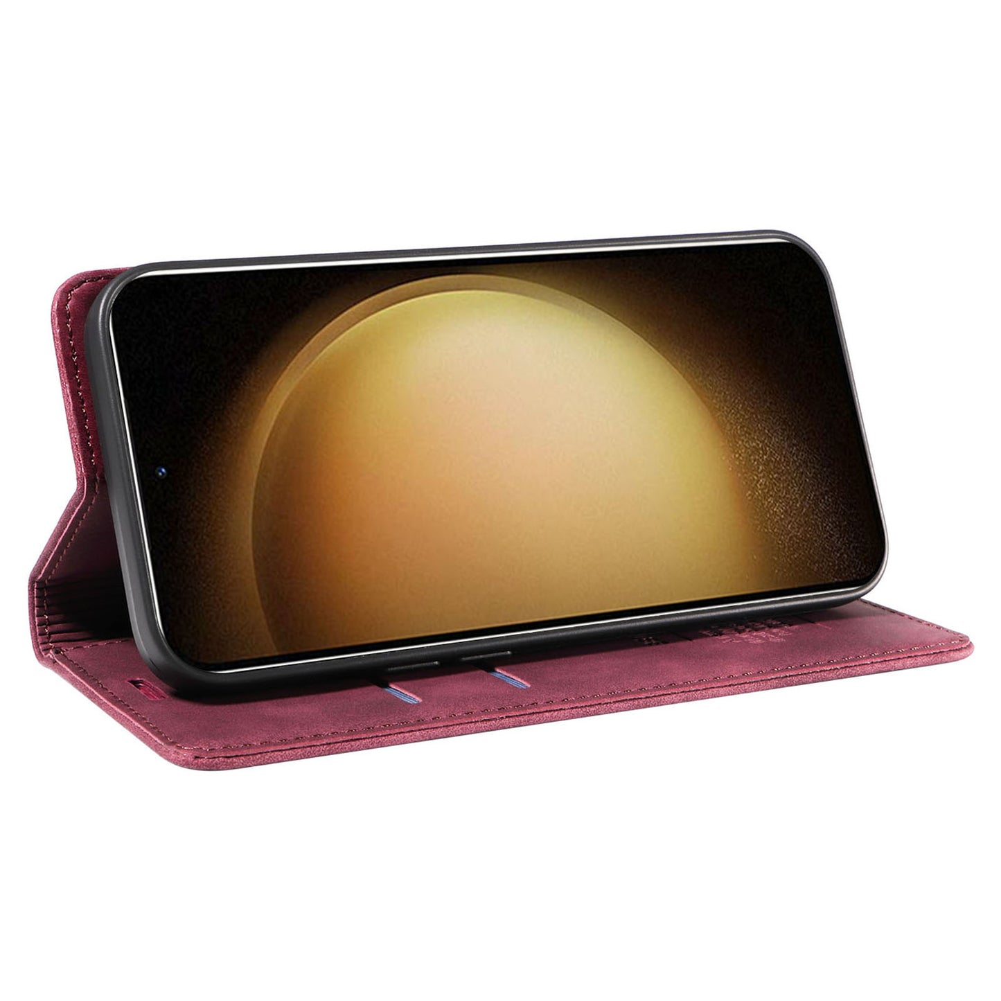 Uniqkart 003 Phone Cover for Samsung Galaxy S23 RFID Blocking Wallet Leather Stand Shockproof Case - Red