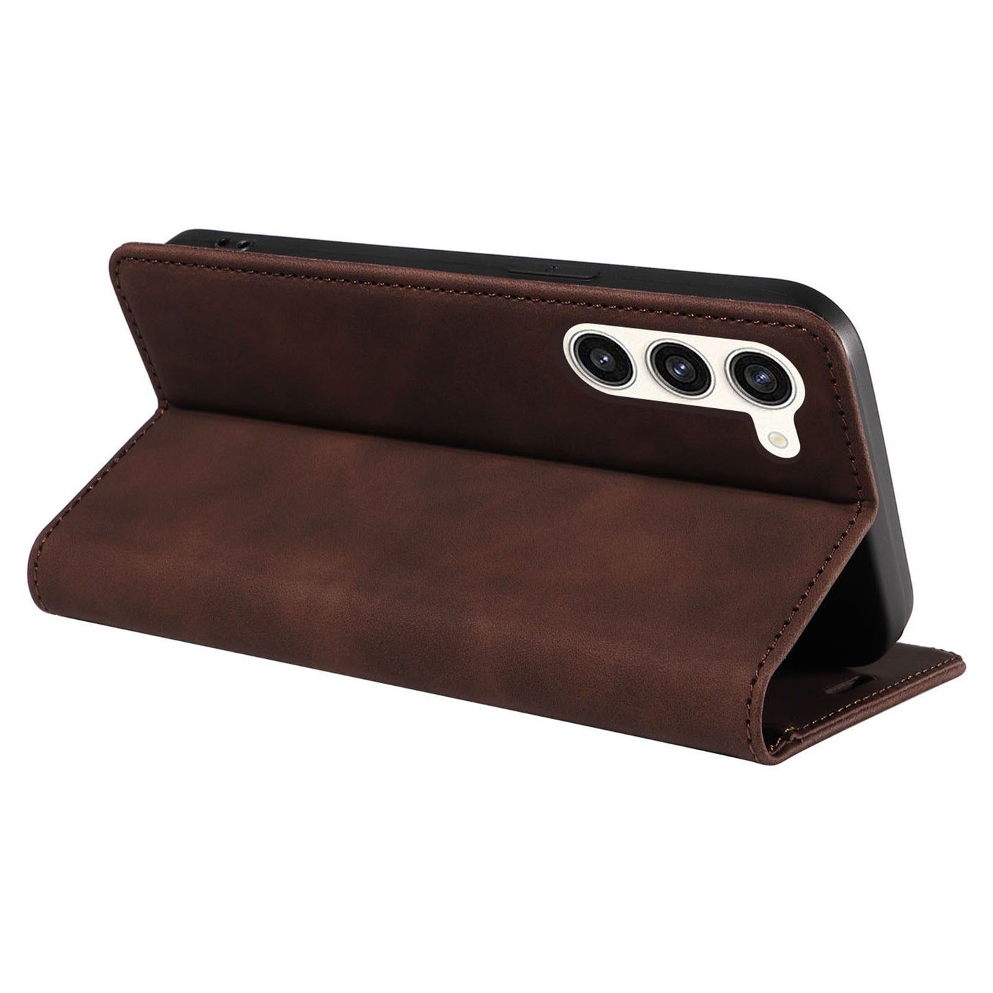 Uniqkart 003 Phone Cover for Samsung Galaxy S23 RFID Blocking Wallet Leather Stand Shockproof Case - Brown