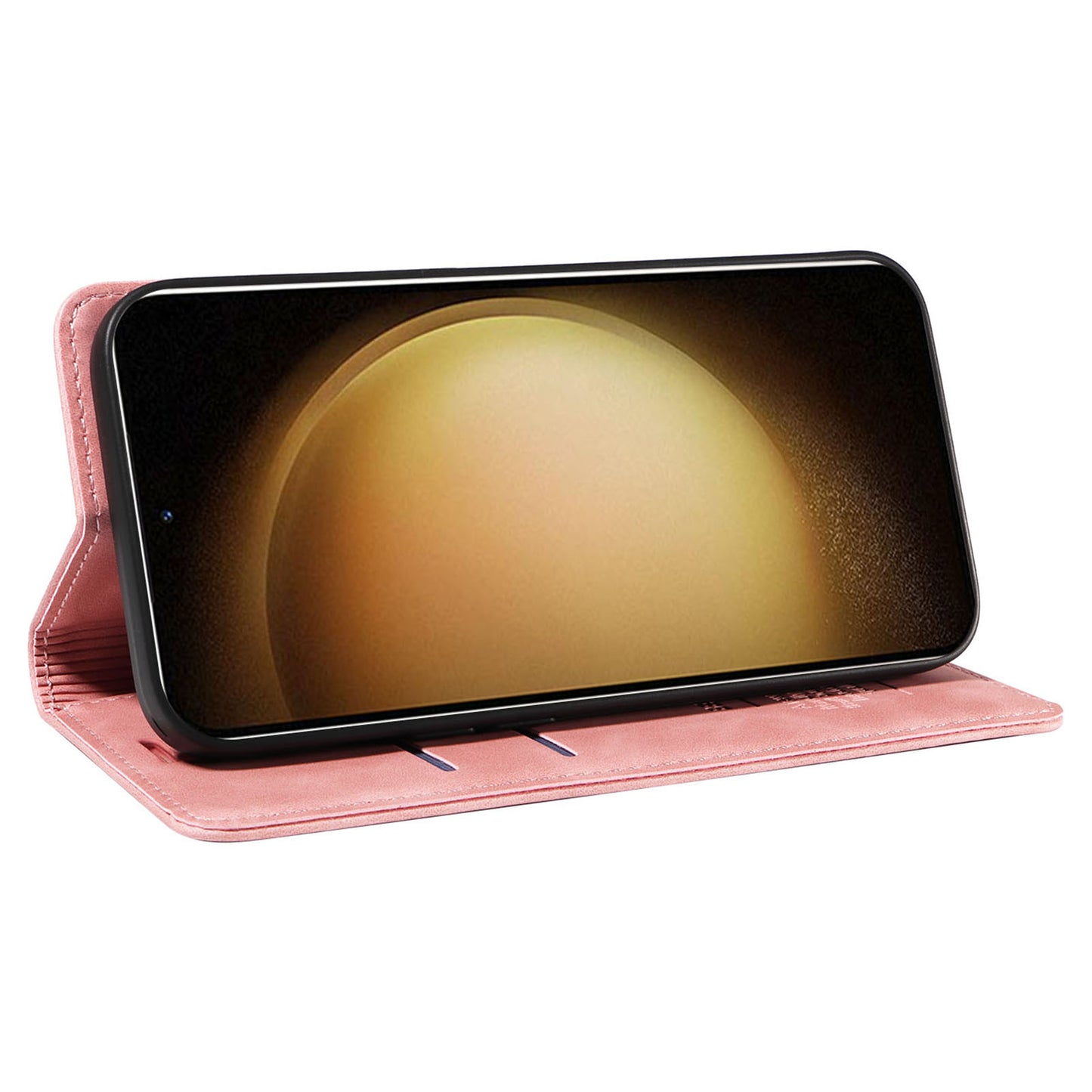 Uniqkart 003 Phone Cover for Samsung Galaxy S23 RFID Blocking Wallet Leather Stand Shockproof Case - Pink