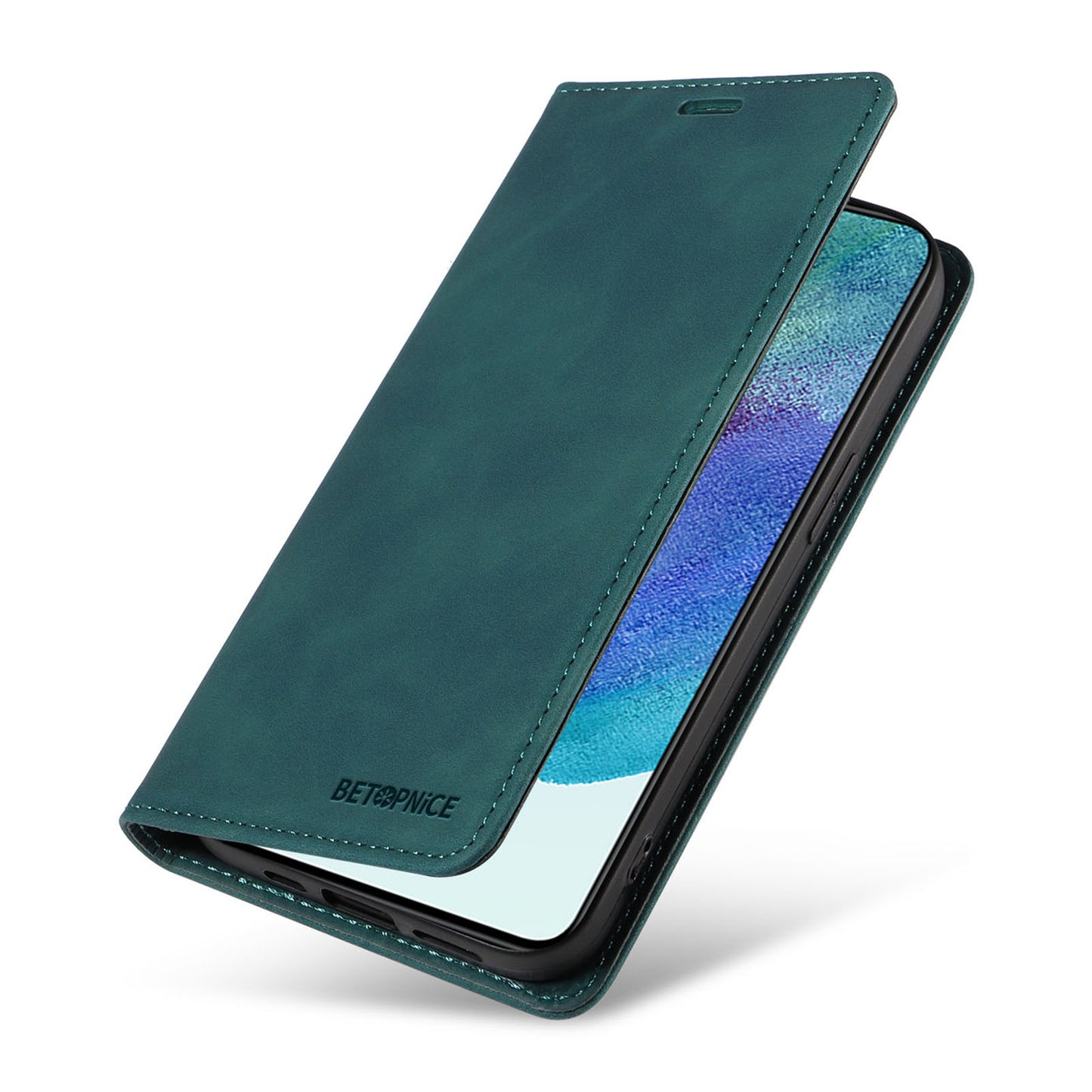 Uniqkart 003 Anti-scratch Cover for Samsung Galaxy S22 5G RFID Blocking Phone Wallet Leather Stand Case - Green