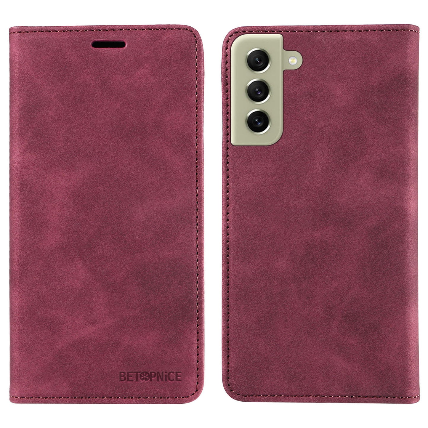 Uniqkart 003 Anti-scratch Cover for Samsung Galaxy S22 5G RFID Blocking Phone Wallet Leather Stand Case - Red