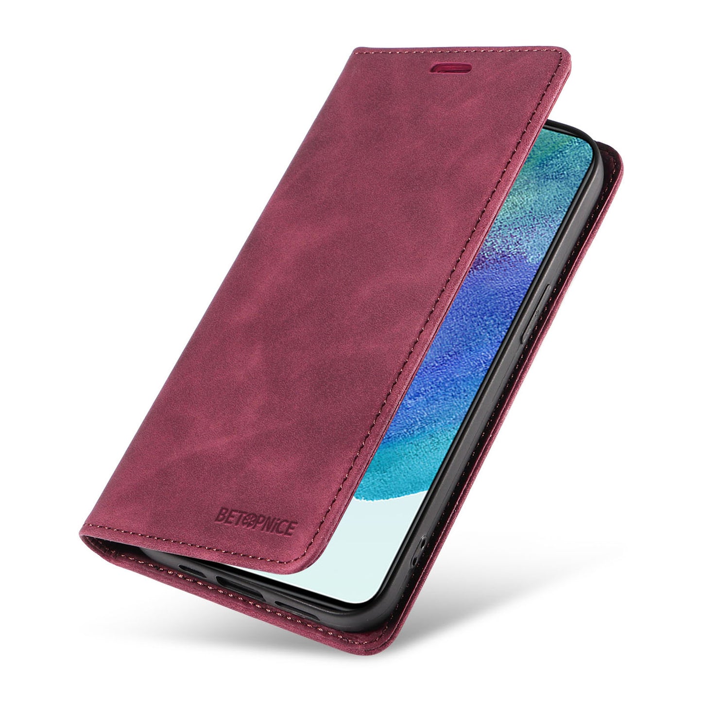 Uniqkart 003 Anti-scratch Cover for Samsung Galaxy S22 5G RFID Blocking Phone Wallet Leather Stand Case - Red