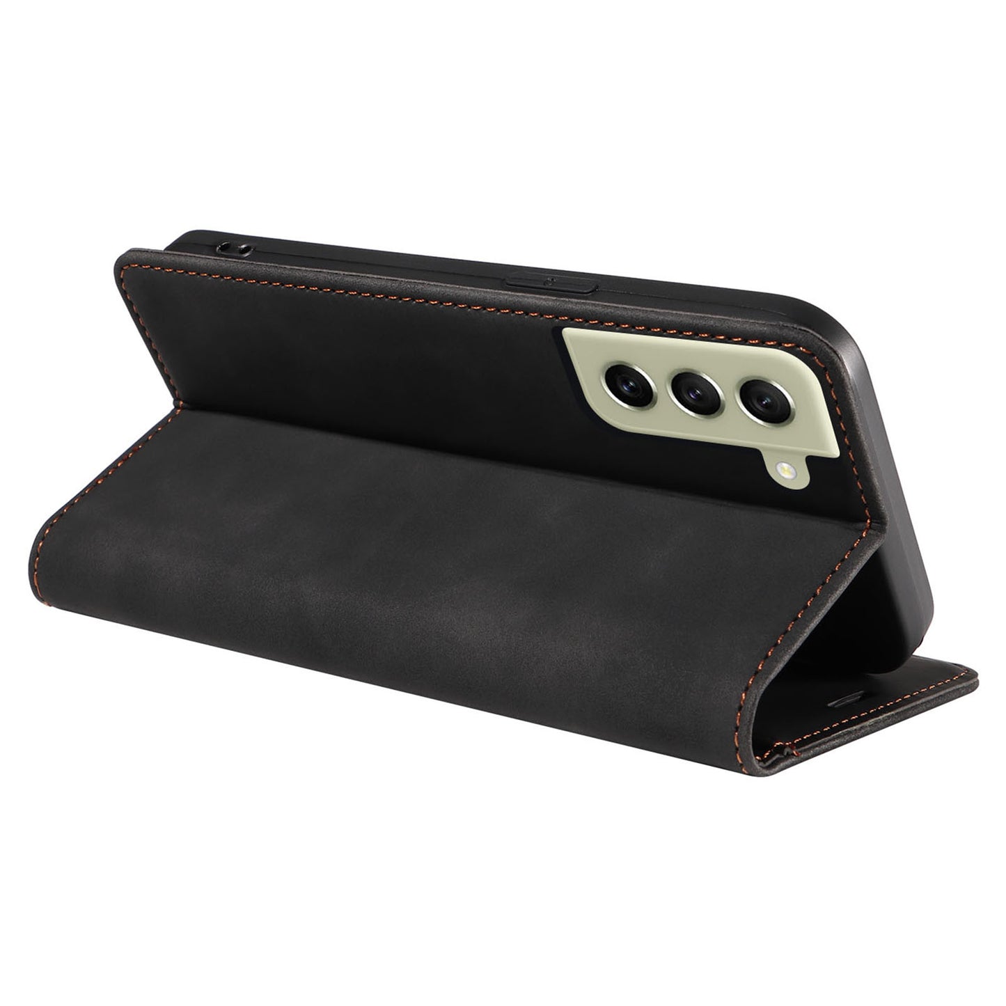 Uniqkart 003 Anti-scratch Cover for Samsung Galaxy S22 5G RFID Blocking Phone Wallet Leather Stand Case - Black