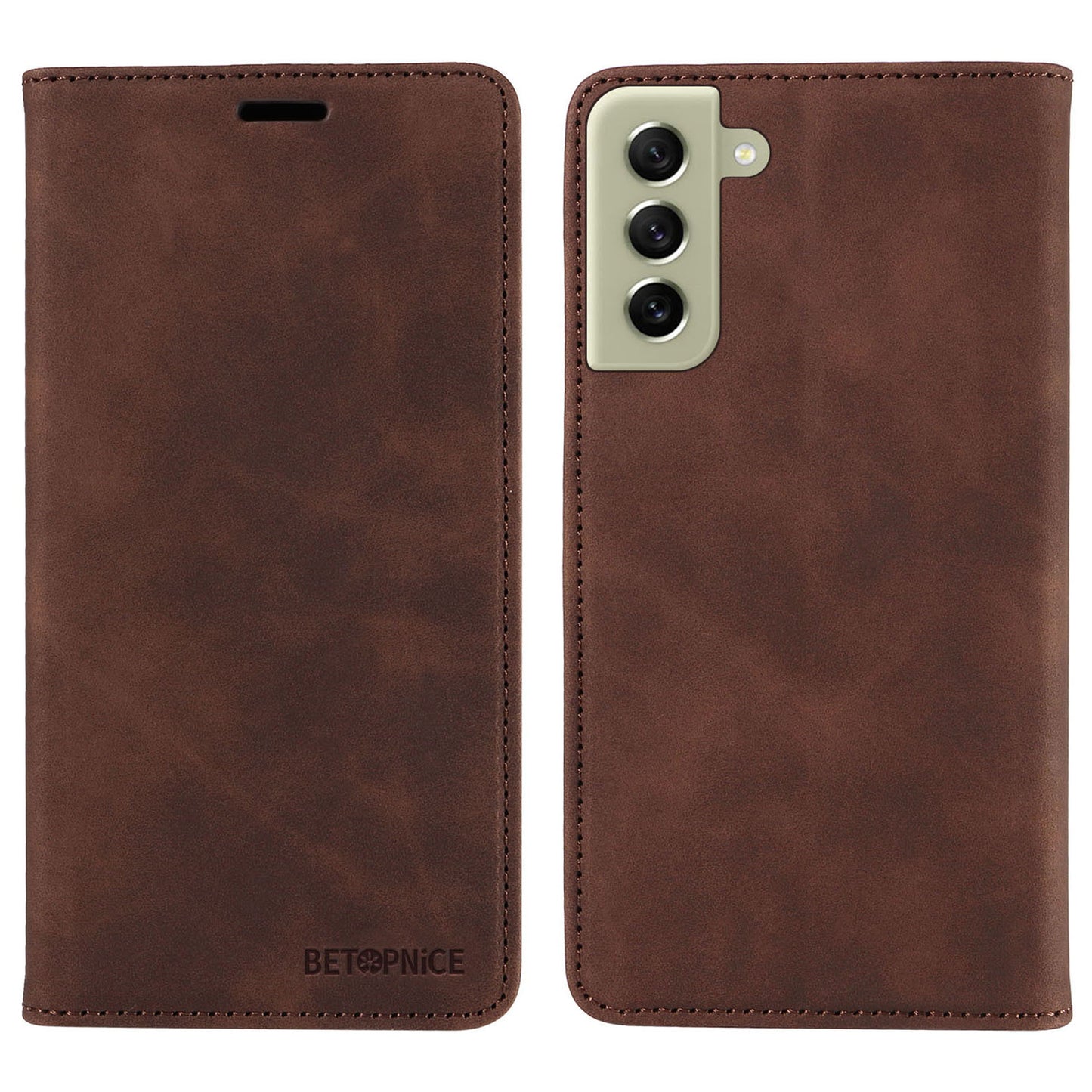 Uniqkart 003 Anti-scratch Cover for Samsung Galaxy S22 5G RFID Blocking Phone Wallet Leather Stand Case - Brown