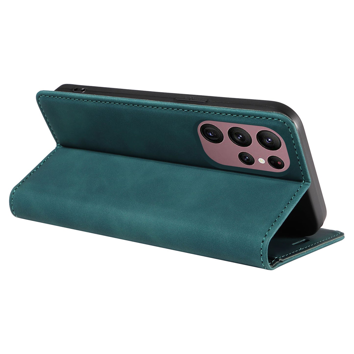 Uniqkart 003 For Samsung Galaxy S22 Ultra 5G RFID Blocking Bump Proof Phone Wallet Leather Stand Case - Green