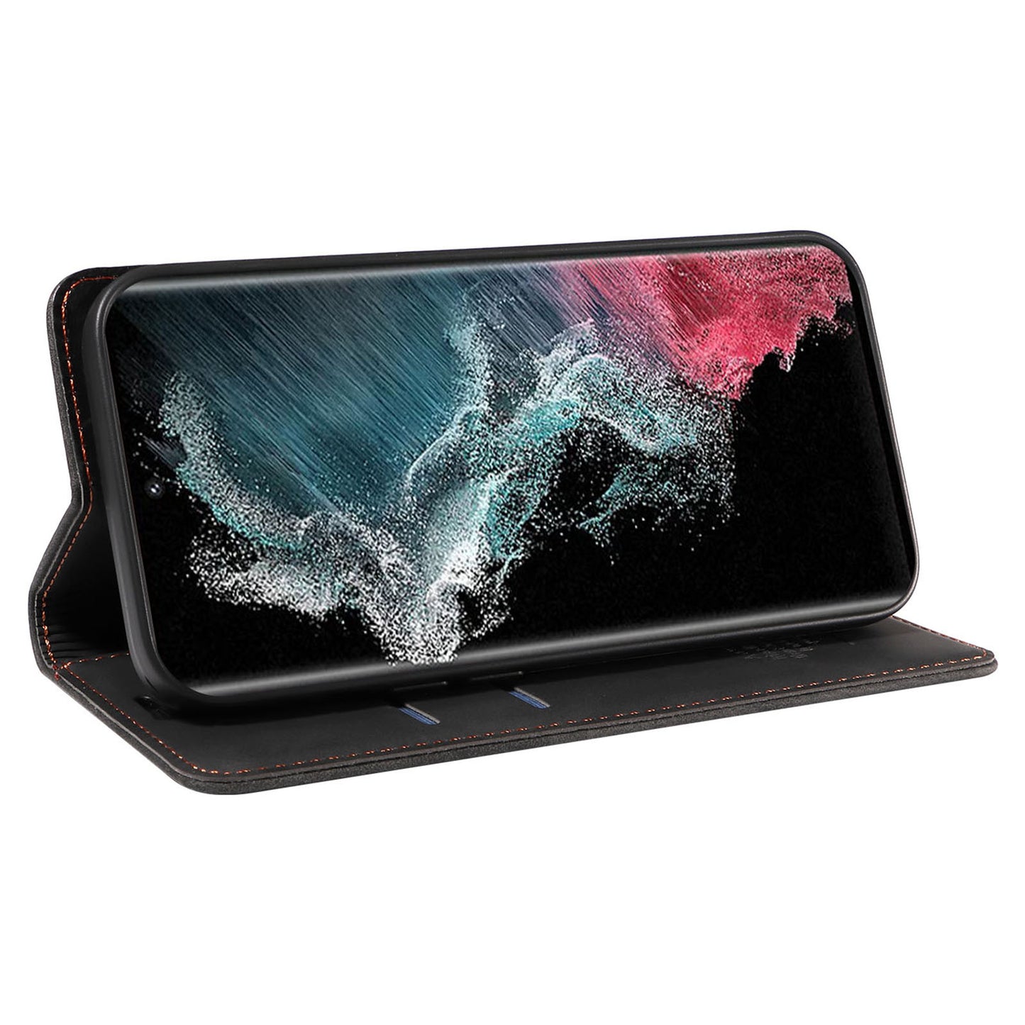 Uniqkart 003 For Samsung Galaxy S22 Ultra 5G RFID Blocking Bump Proof Phone Wallet Leather Stand Case - Black