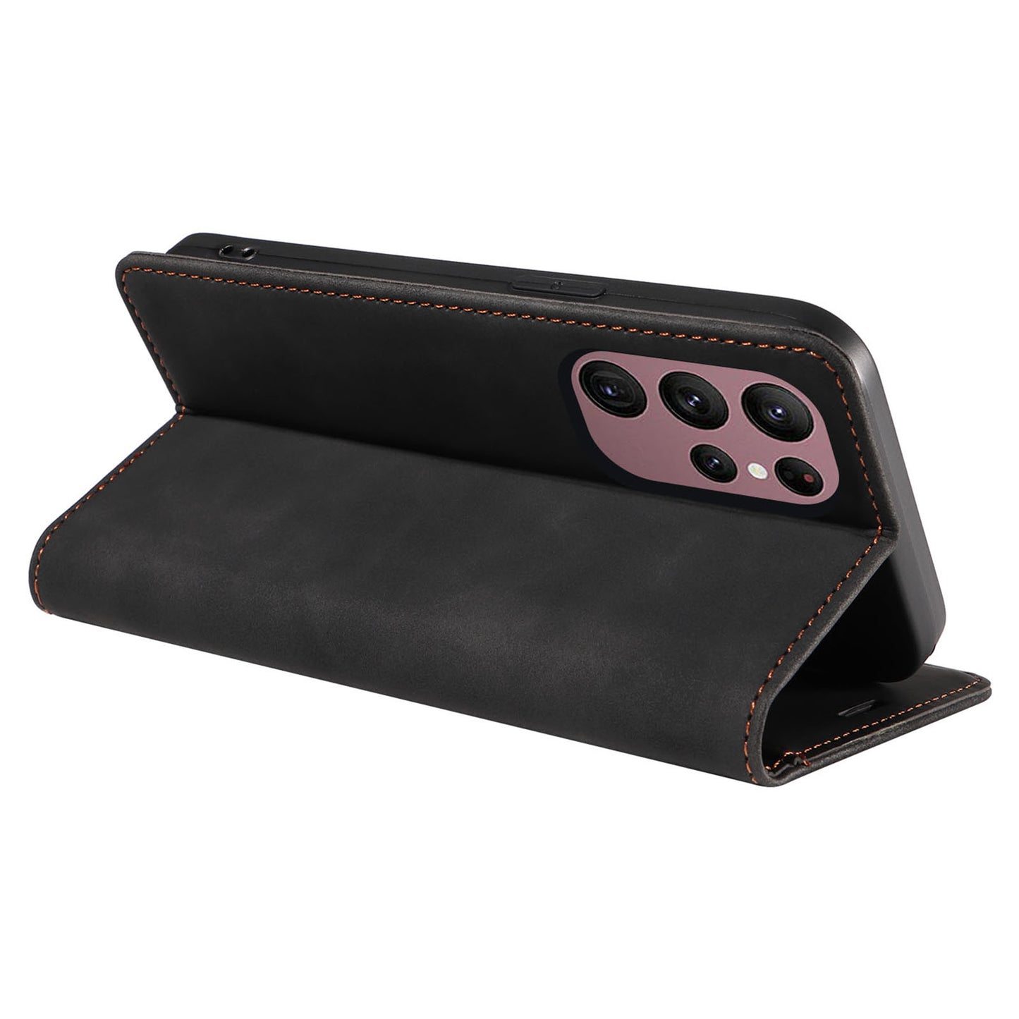 Uniqkart 003 For Samsung Galaxy S22 Ultra 5G RFID Blocking Bump Proof Phone Wallet Leather Stand Case - Black