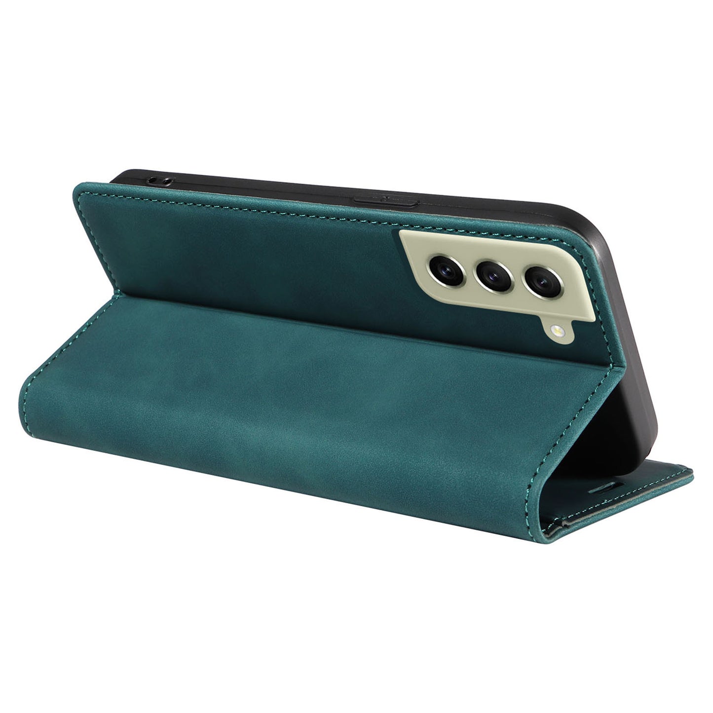 Uniqkart 003 For Samsung Galaxy S22+ 5G Anti-collision RFID Blocking Phone Wallet Leather Stand Case - Green