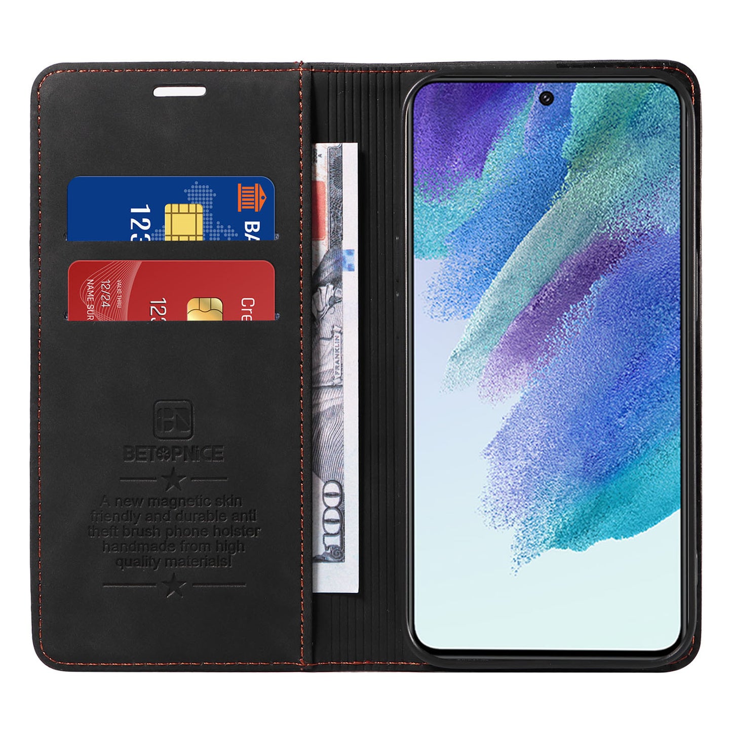 Uniqkart 003 For Samsung Galaxy S22+ 5G Anti-collision RFID Blocking Phone Wallet Leather Stand Case - Black