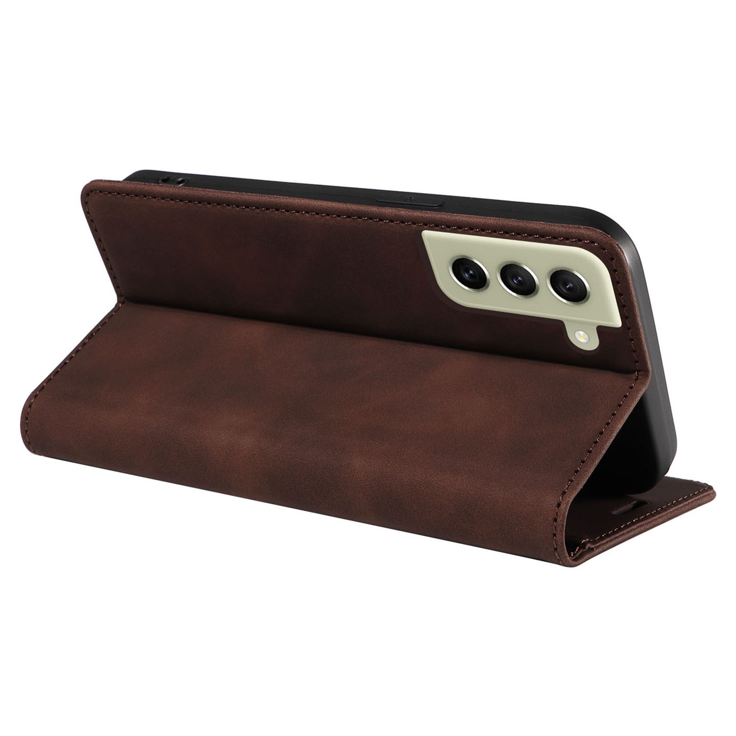 Uniqkart 003 For Samsung Galaxy S22+ 5G Anti-collision RFID Blocking Phone Wallet Leather Stand Case - Brown