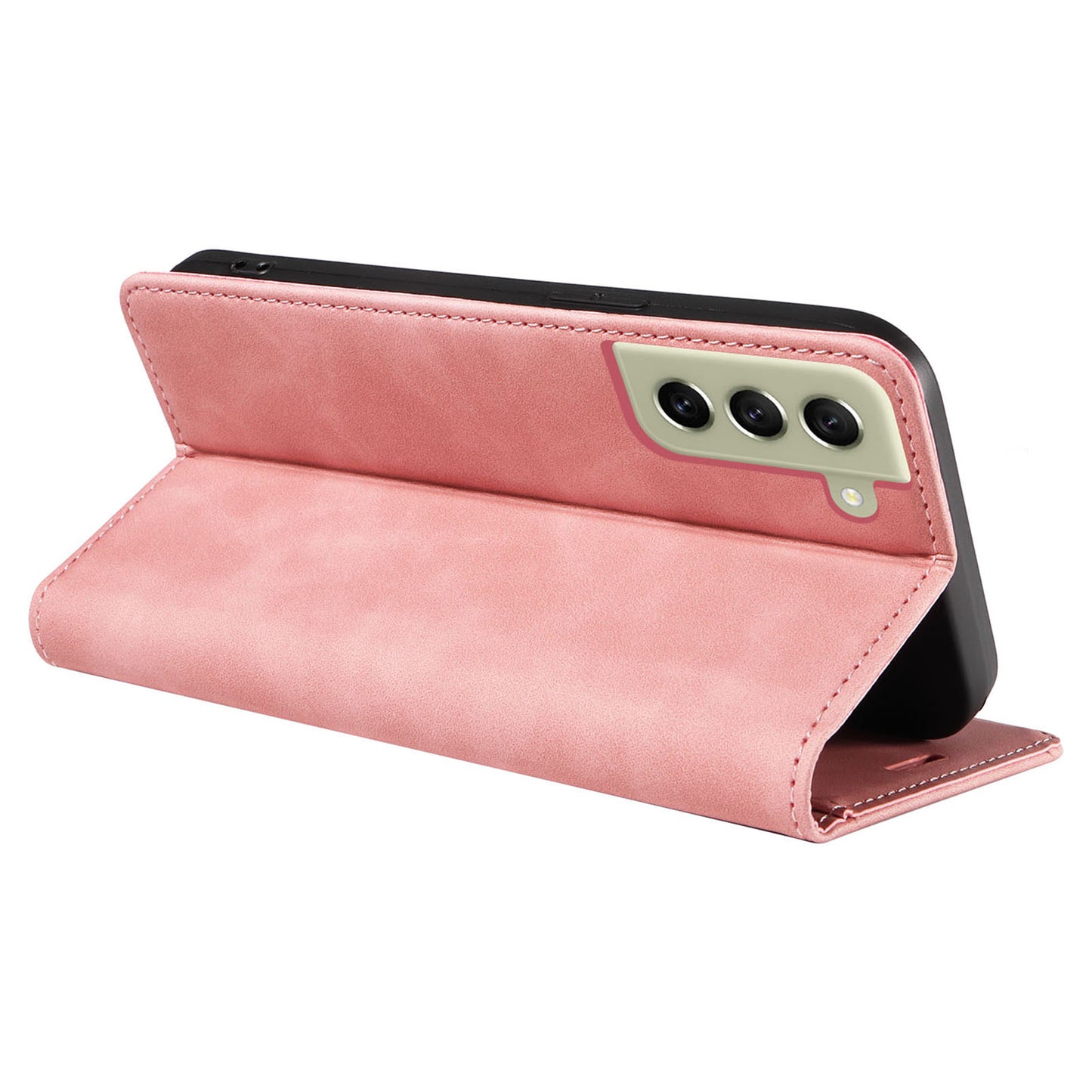 Uniqkart 003 For Samsung Galaxy S22+ 5G Anti-collision RFID Blocking Phone Wallet Leather Stand Case - Pink