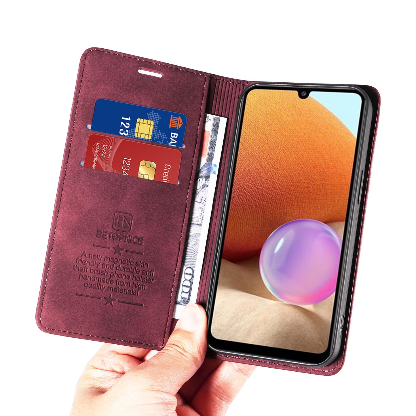 Uniqkart 003 Wallet Cover for Samsung Galaxy A32 5G / M32 5G RFID Blocking Phone Leather Stand Case - Red