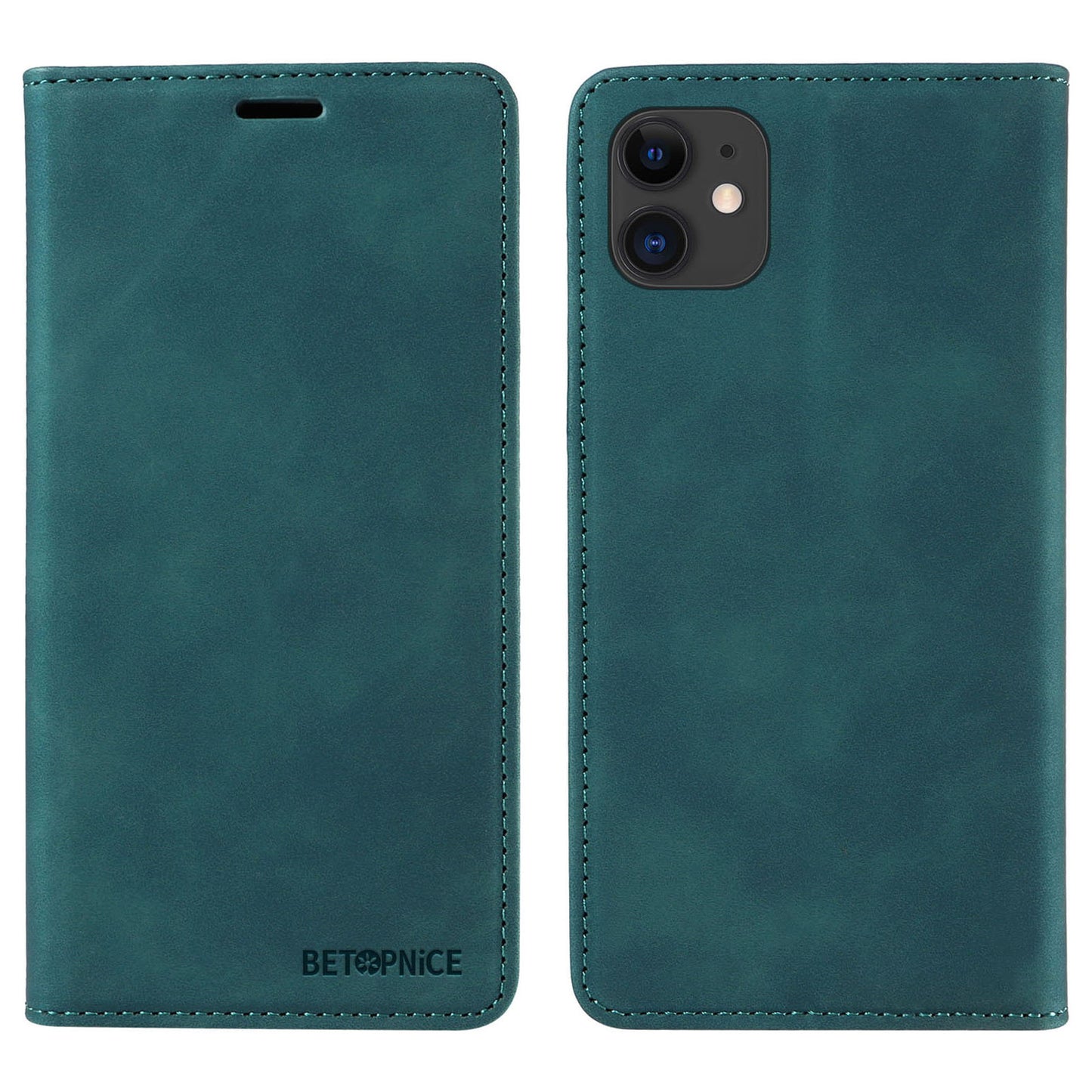 Uniqkart 003 For iPhone 12 / 12 Pro 6.1 inch Cell Phone Cover Wallet Leather Stand RFID Blocking Case - Green