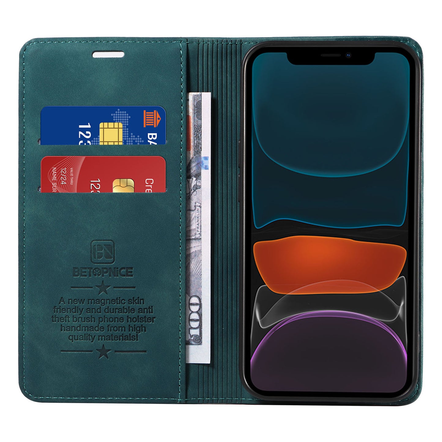 Uniqkart 003 For iPhone 12 / 12 Pro 6.1 inch Cell Phone Cover Wallet Leather Stand RFID Blocking Case - Green