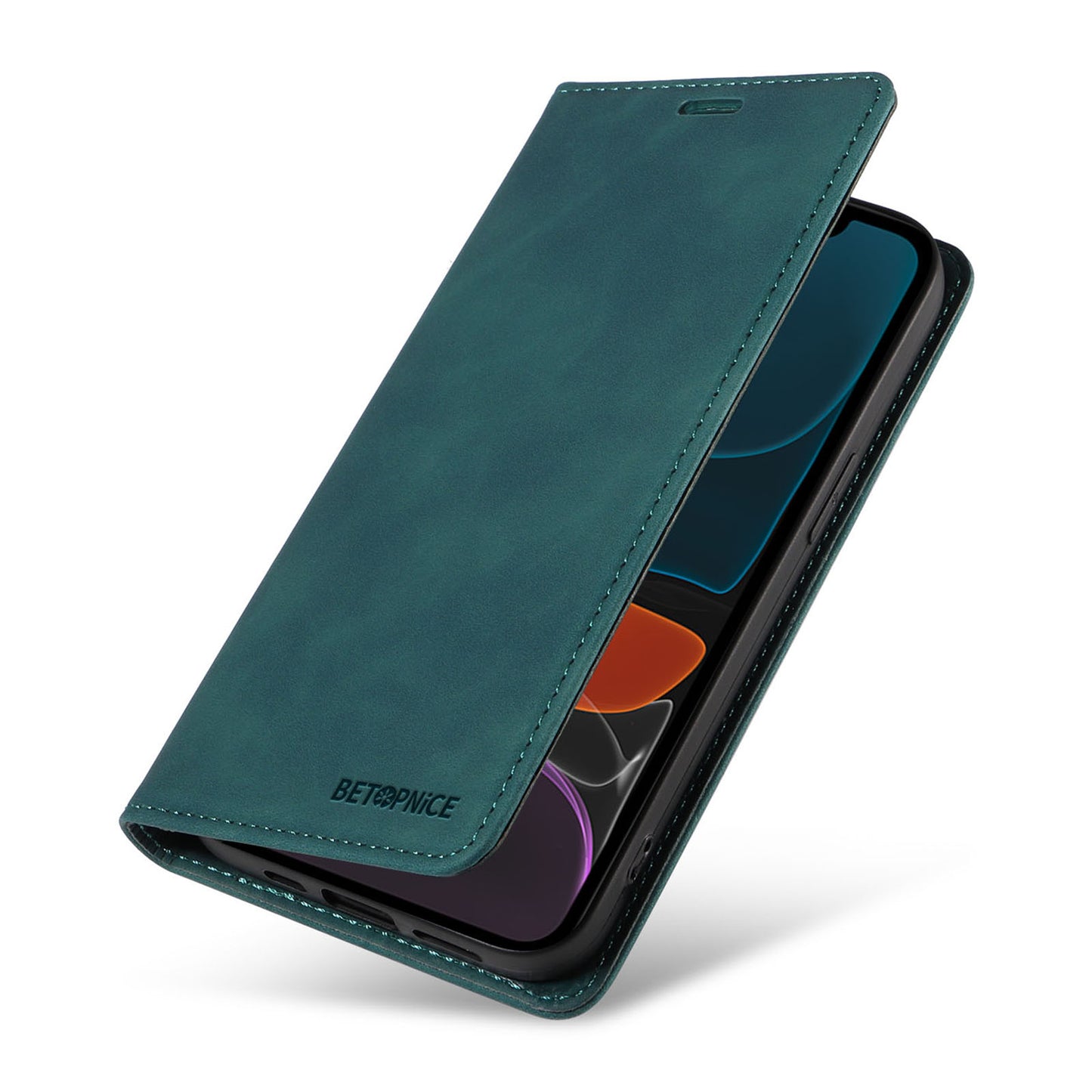 Uniqkart 003 For iPhone 12 / 12 Pro 6.1 inch Cell Phone Cover Wallet Leather Stand RFID Blocking Case - Green