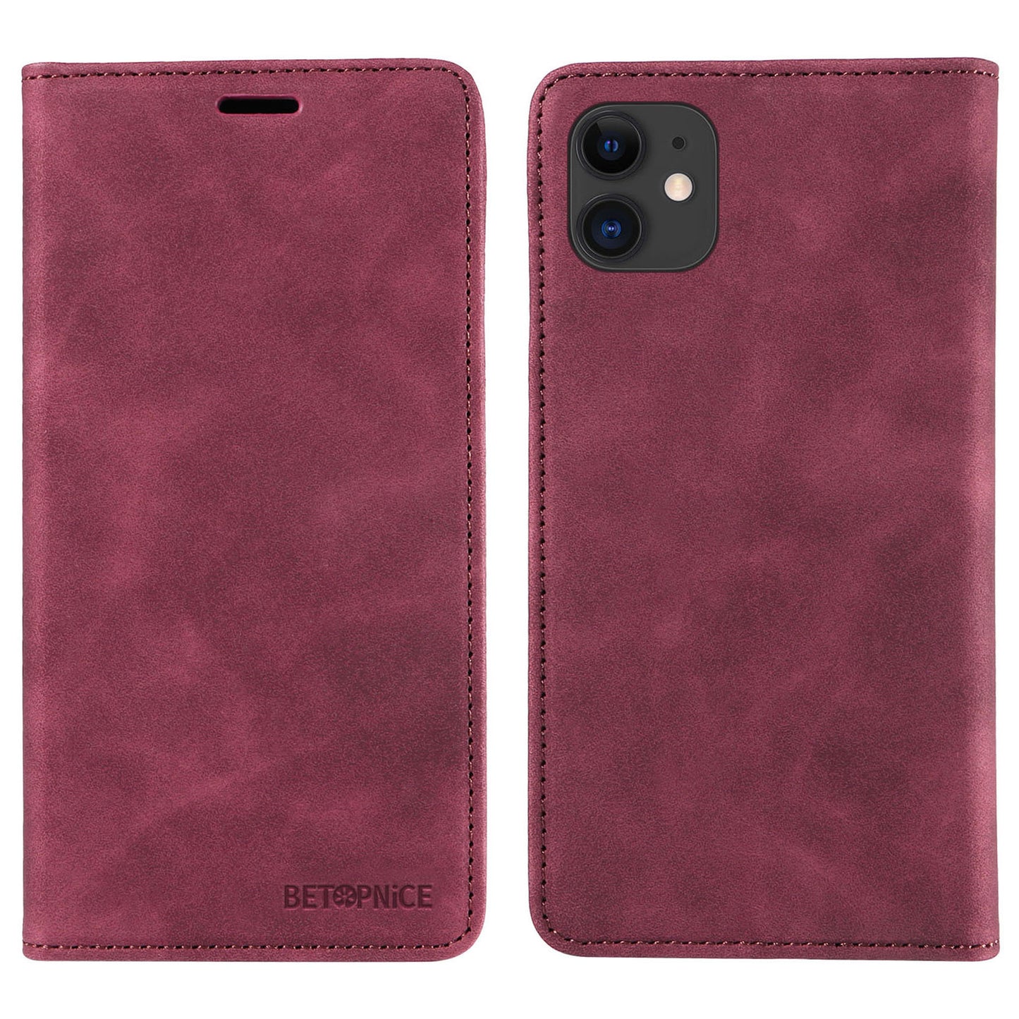 Uniqkart 003 For iPhone 12 / 12 Pro 6.1 inch Cell Phone Cover Wallet Leather Stand RFID Blocking Case - Red