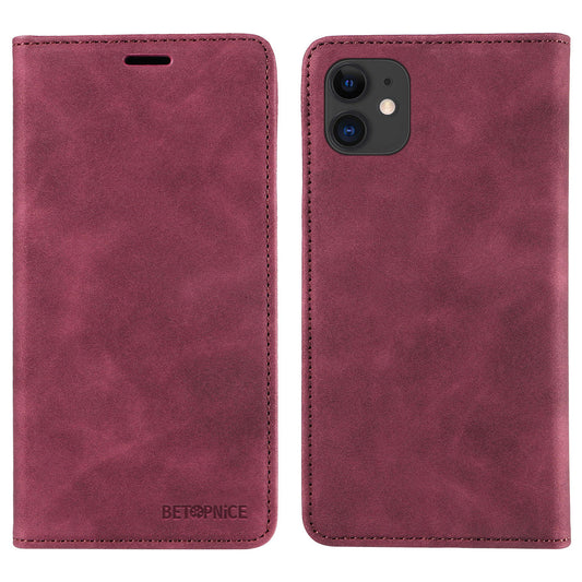 Uniqkart 003 For iPhone 12 / 12 Pro 6.1 inch Cell Phone Cover Wallet Leather Stand RFID Blocking Case - Red
