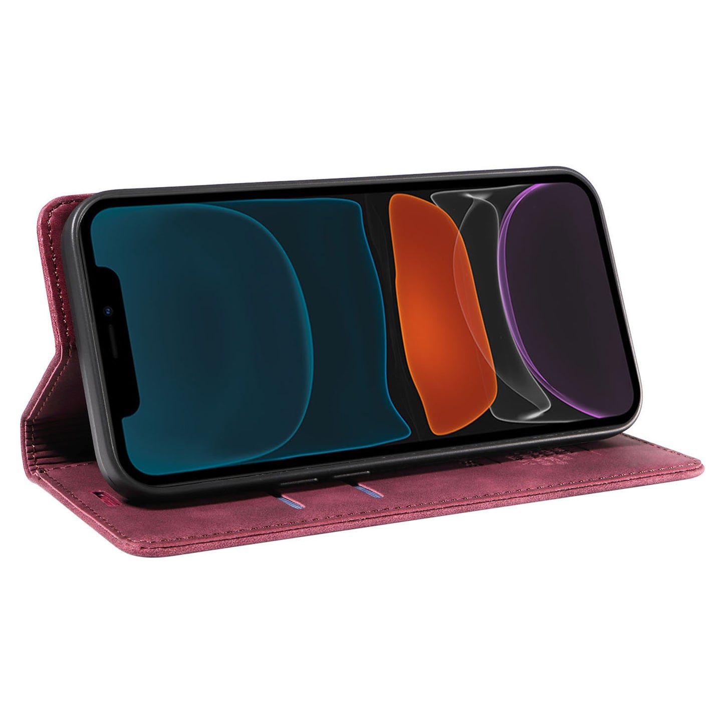 Uniqkart 003 For iPhone 12 / 12 Pro 6.1 inch Cell Phone Cover Wallet Leather Stand RFID Blocking Case - Red